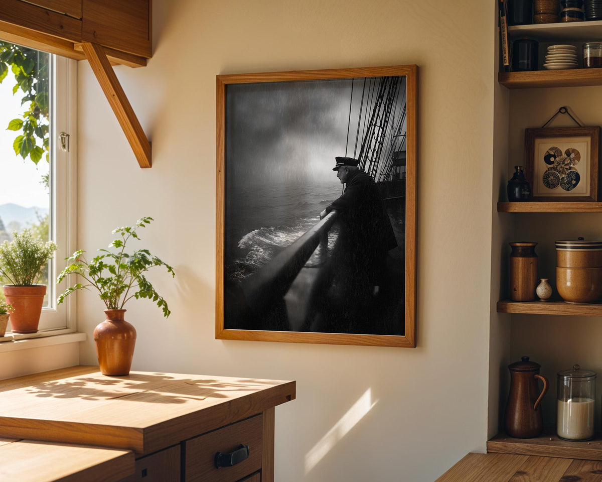 Vintage Naval Ship & Sailor Moody Ocean Maritime Wall Art