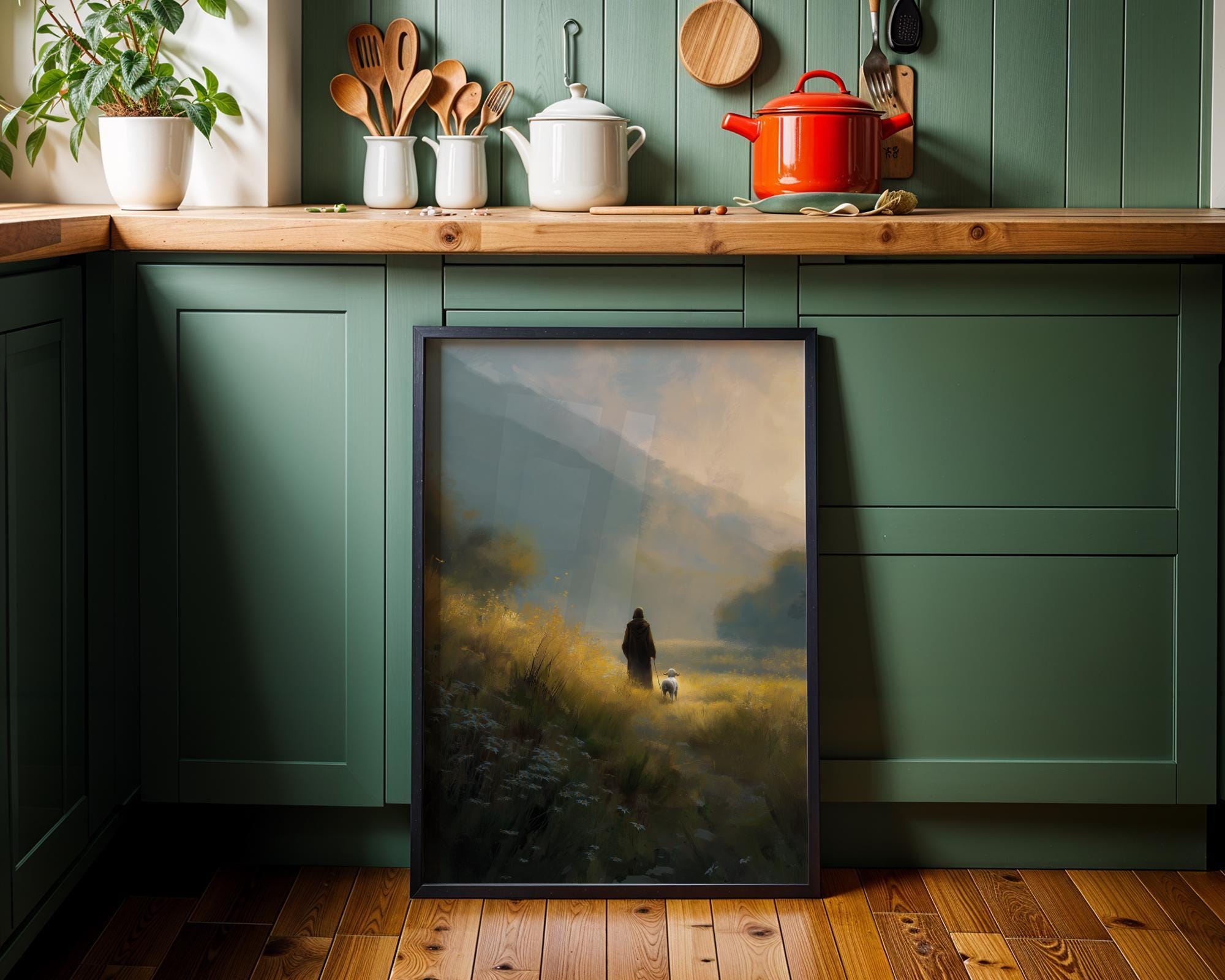 Christian Jesus Walking with Lamb Faith Landscape Wall Art by The Wall Art Studio
