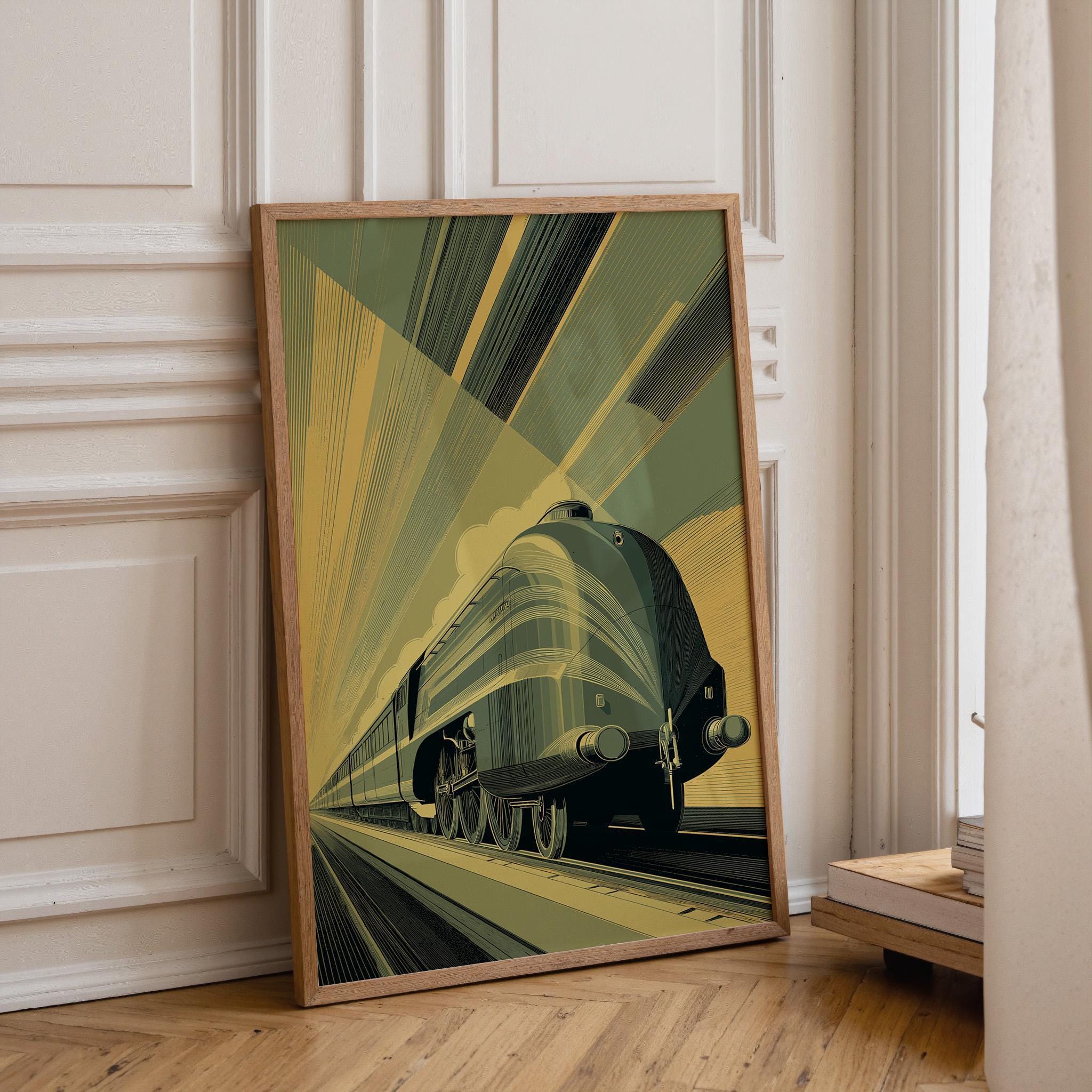 Art Deco Vintage Locomotive Streamline Railway Train Wall Art by The Wall Art Studio