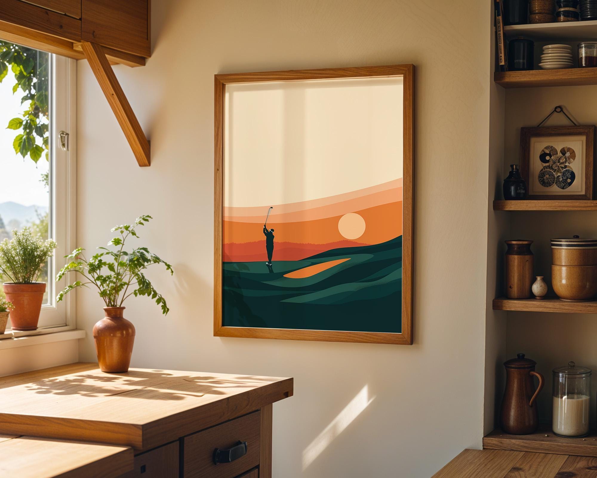 Minimalist Golf  Modern Sunset Golf Course Wall Art