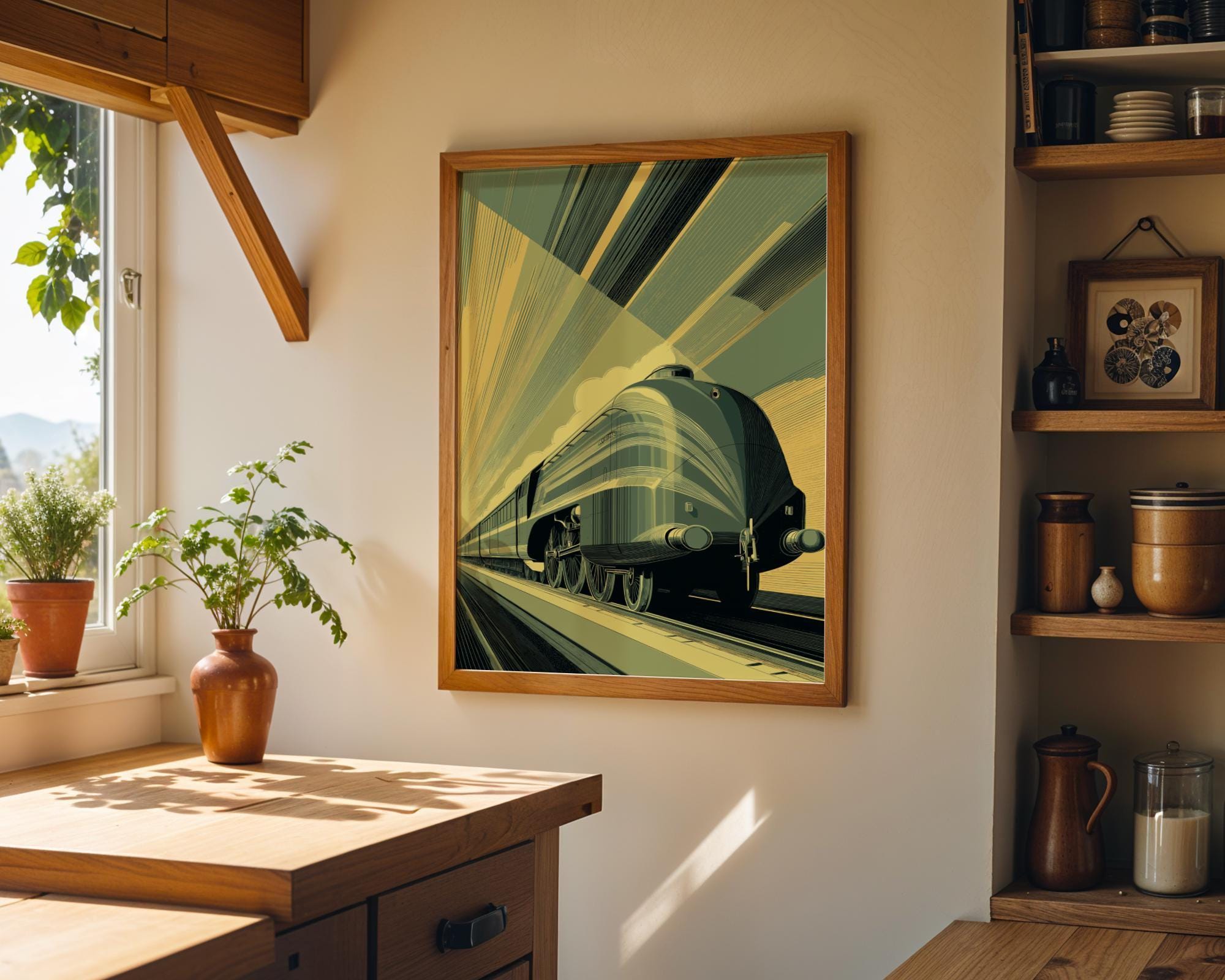 Art Deco Vintage Locomotive Streamline Railway Train Wall Art by The Wall Art Studio