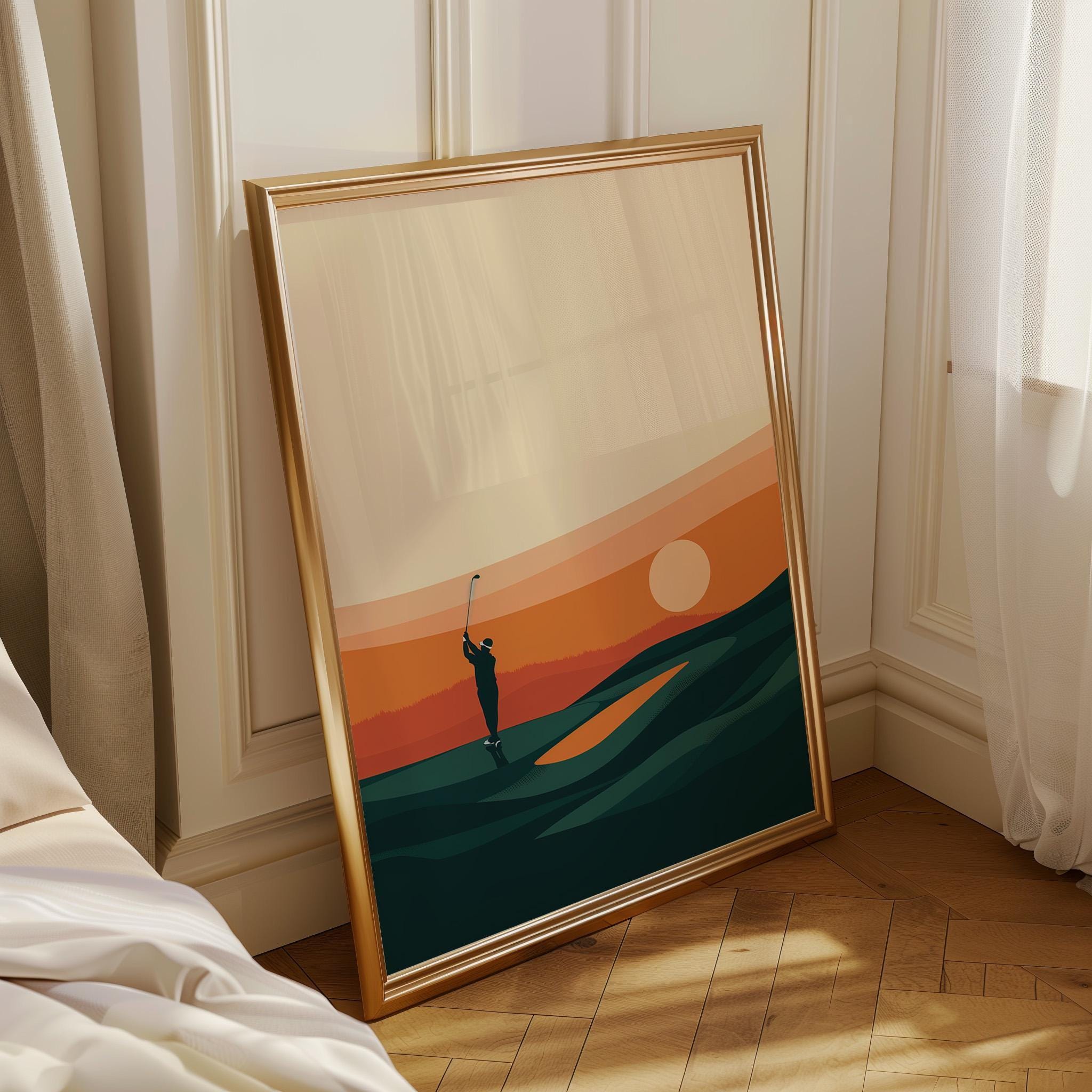 Minimalist Golf  Modern Sunset Golf Course Wall Art
