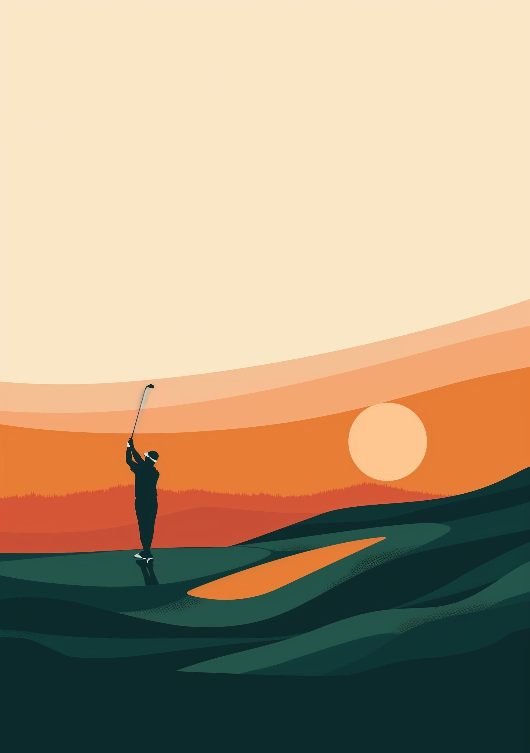 Minimalist Golf  Modern Sunset Golf Course Wall Art