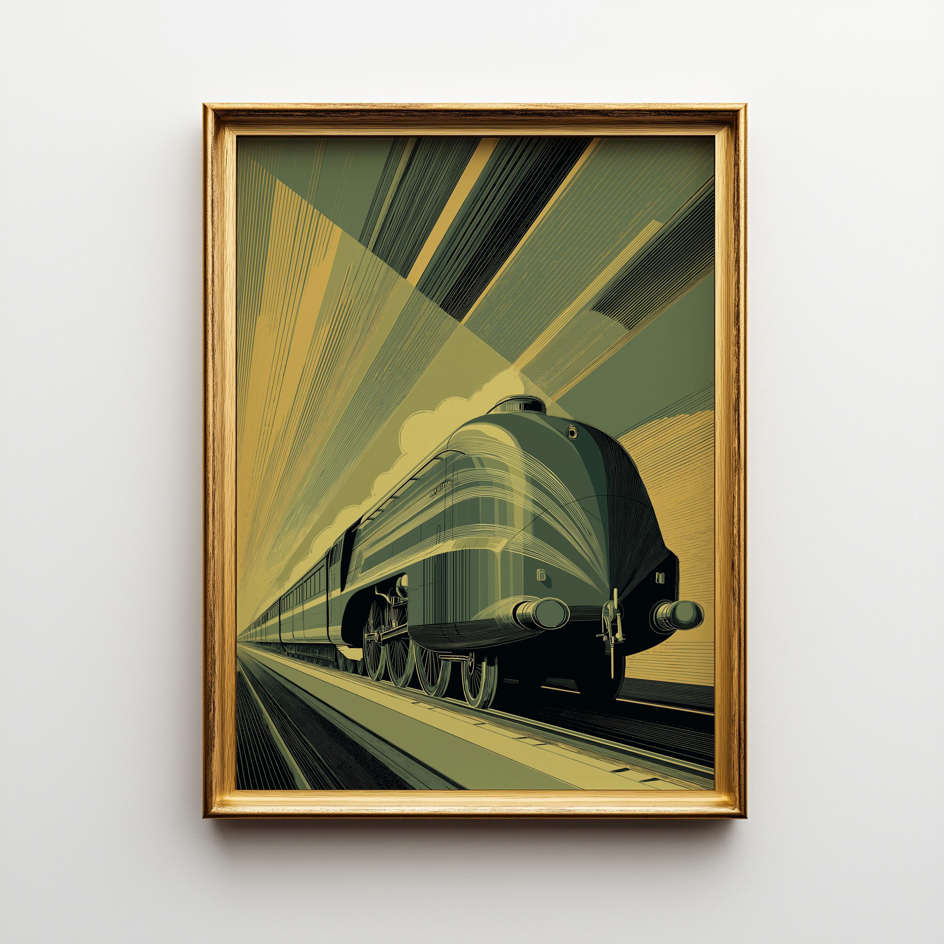Art Deco Vintage Locomotive Streamline Railway Train Wall Art by The Wall Art Studio