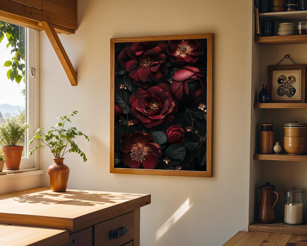 Gothic Red Rose Dark Academia Dramatic Black Wall Art