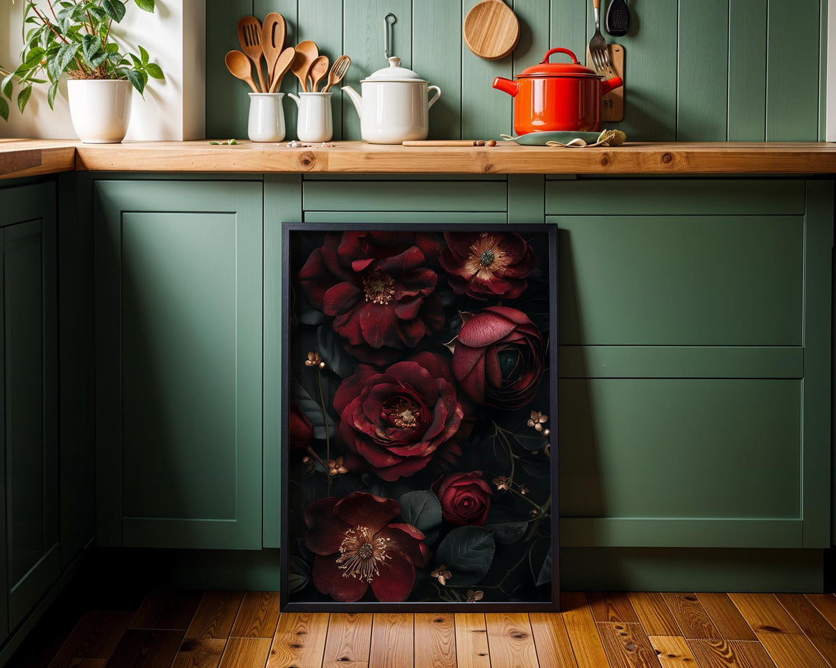 Gothic Red Rose Dark Academia Dramatic Black Wall Art