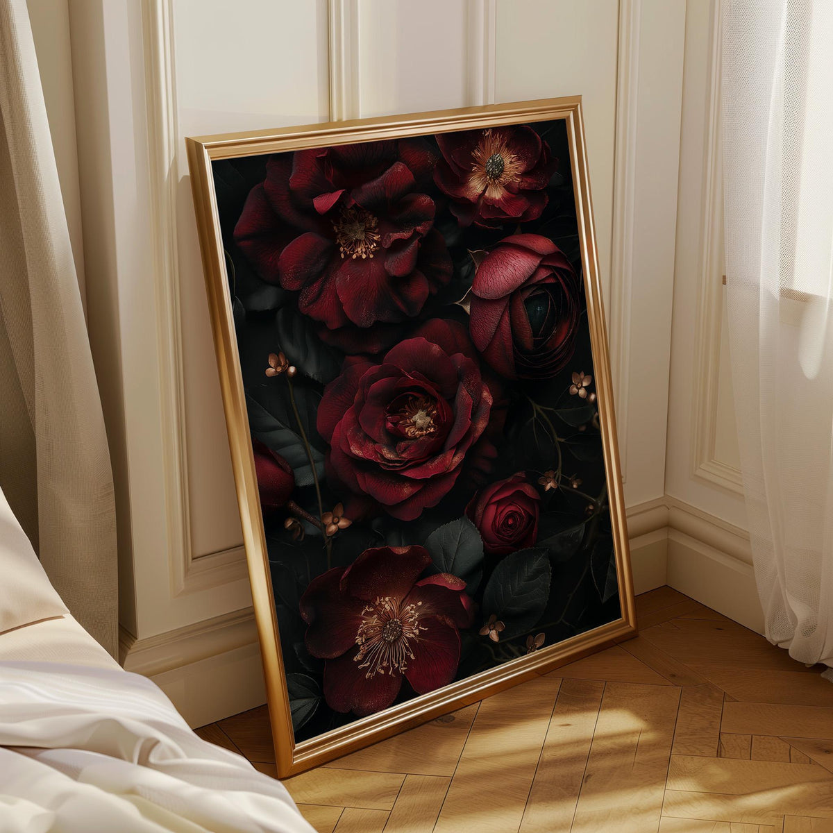 Gothic Red Rose Dark Academia Dramatic Black Wall Art