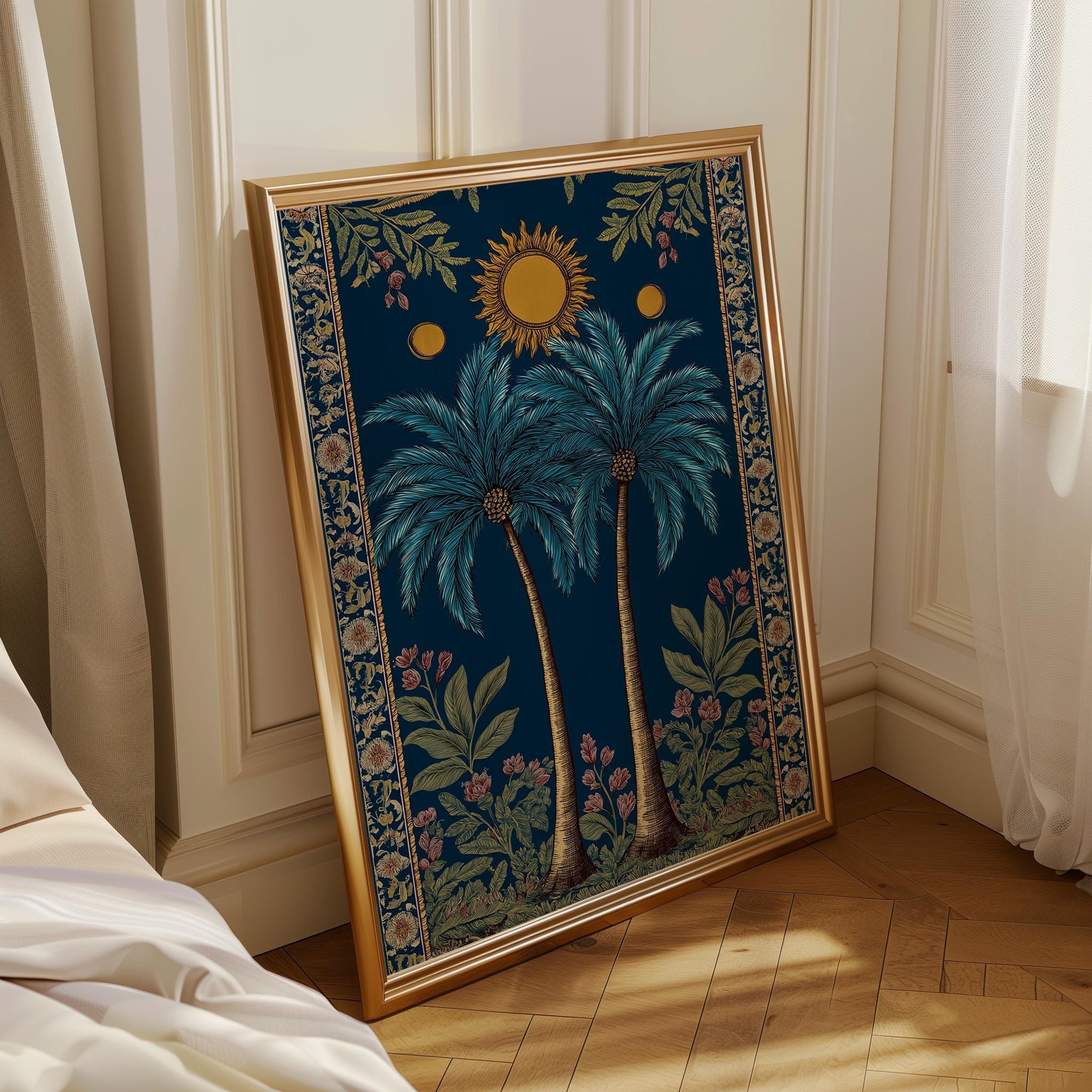 Palm Tree Sun Tropical Celestial Art Nouveau Wall Art by The Wall Art Studio