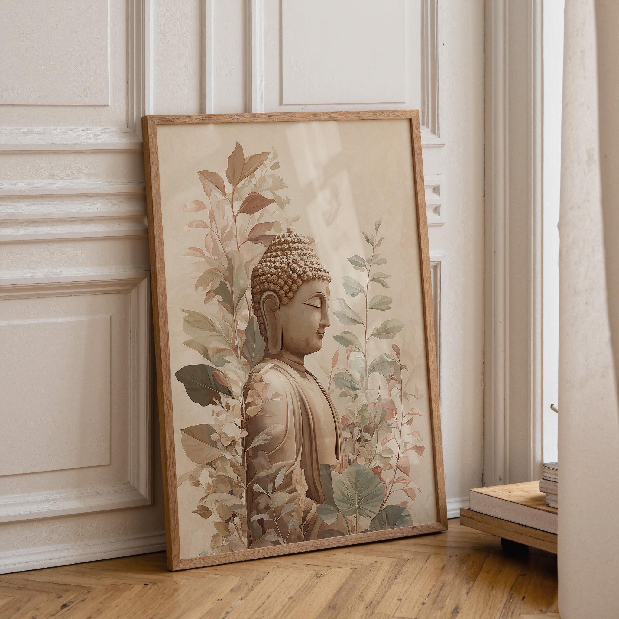 Buddha Wall Art Print, Botanical Buddhist, Calm Meditation Décor, Neutral Spiritual Home Art
