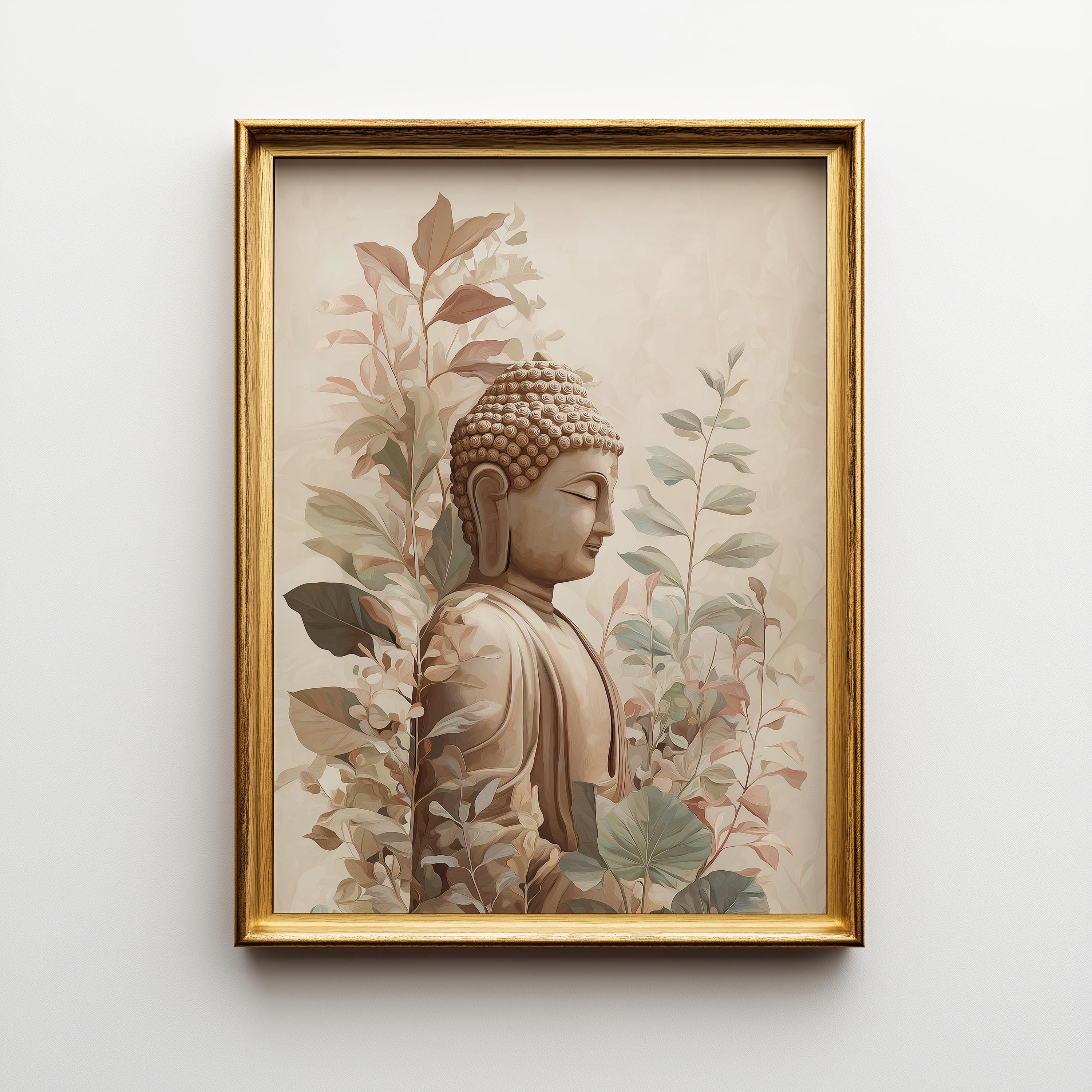 Buddha Wall Art Print, Botanical Buddhist, Calm Meditation Décor, Neutral Spiritual Home Art