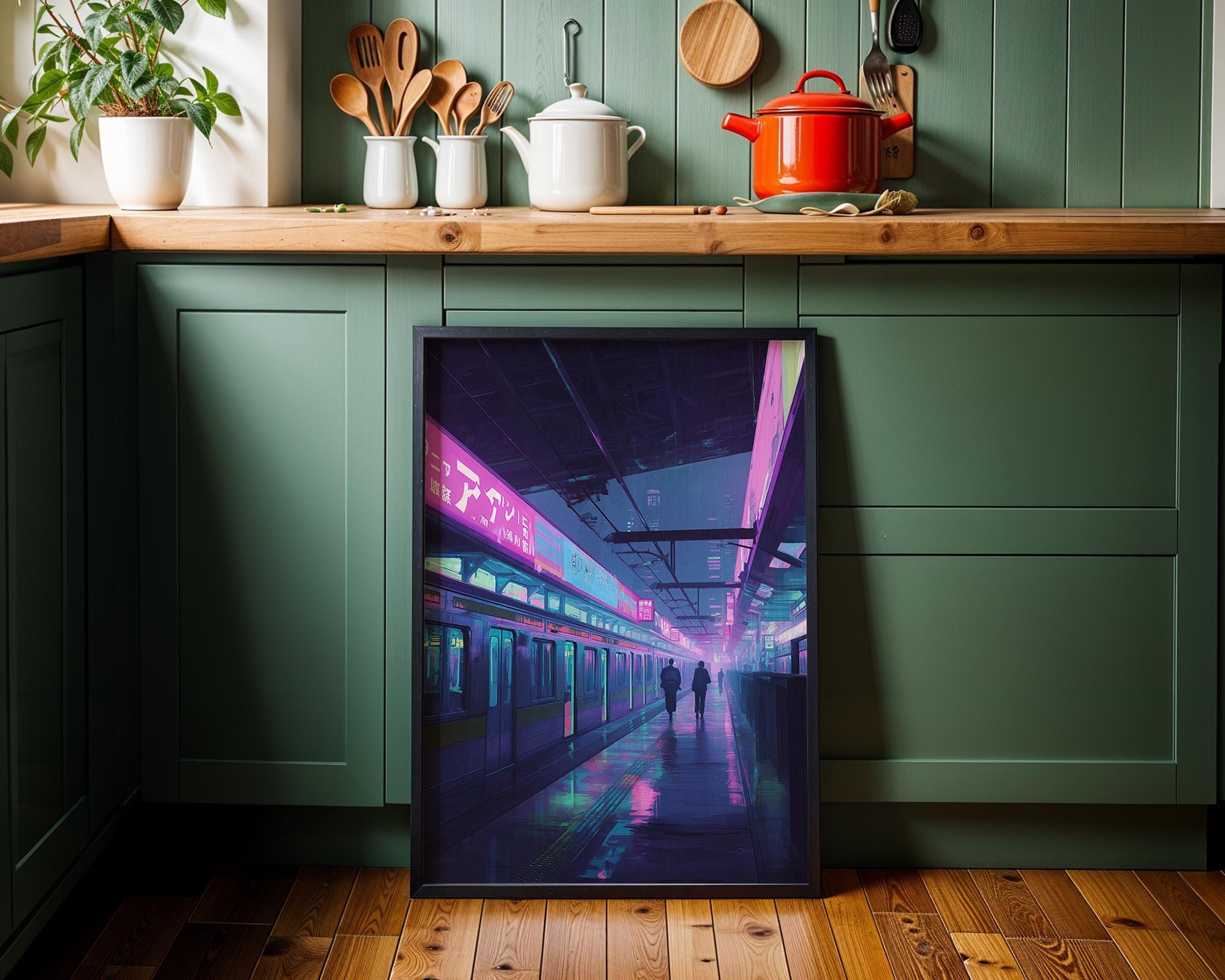 Neon Cyberpunk tokyo Metro Subway Platform Train Station Wall Art by The Wall Art Studio
