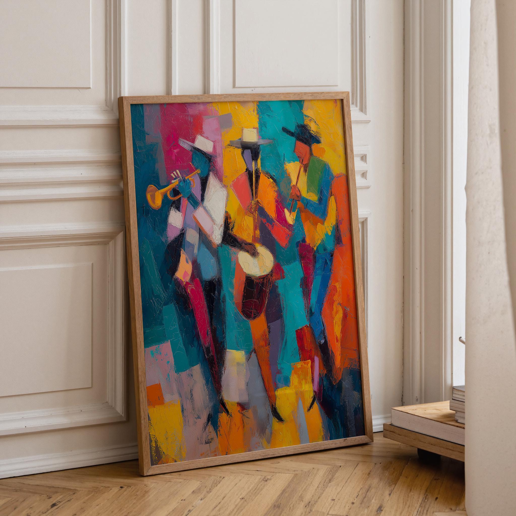 Abstract Jazz Band Wall Art, Colorful Musician Painting, Modern Music Artwork