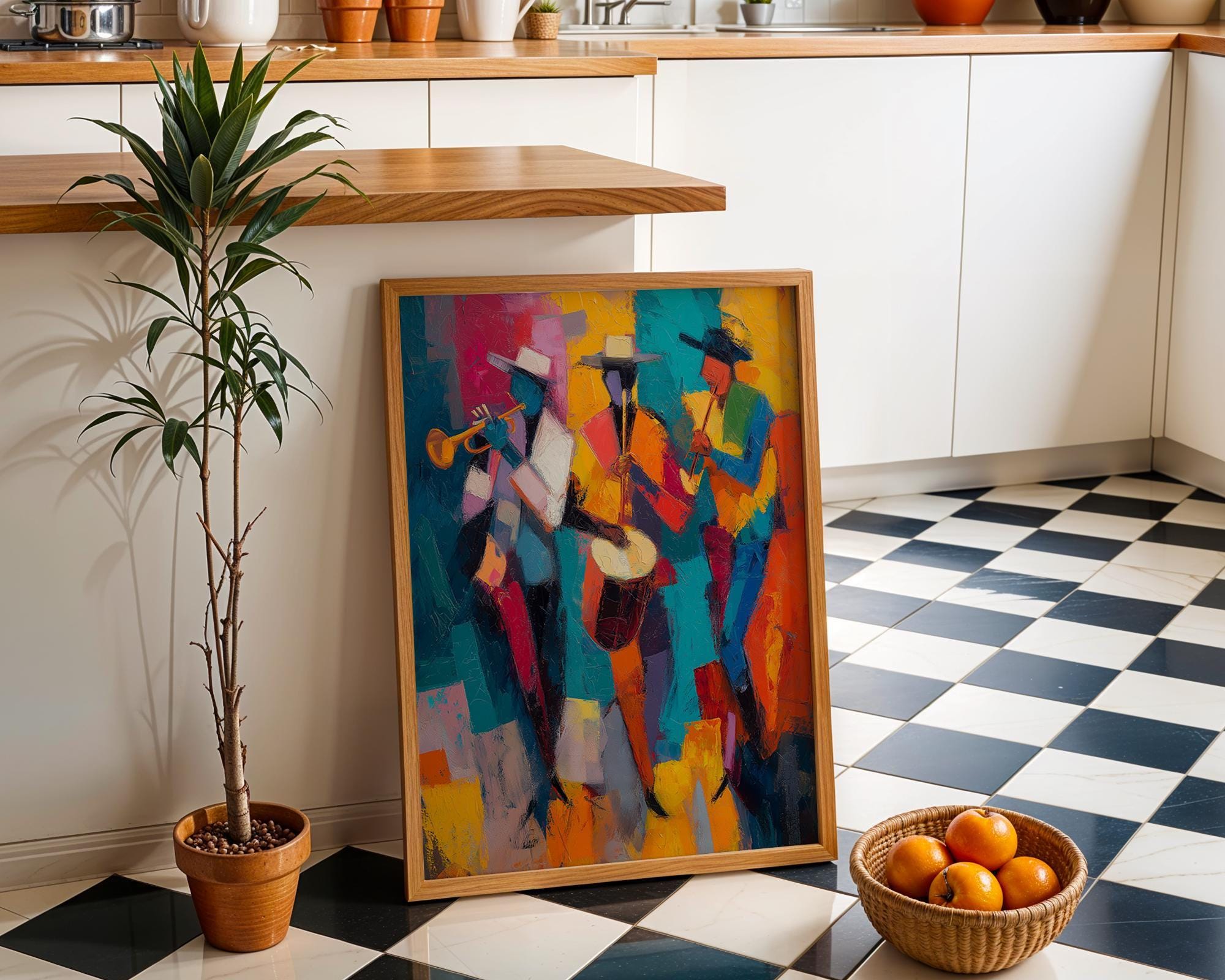 Abstract Jazz Band Wall Art, Colorful Musician Painting, Modern Music Artwork