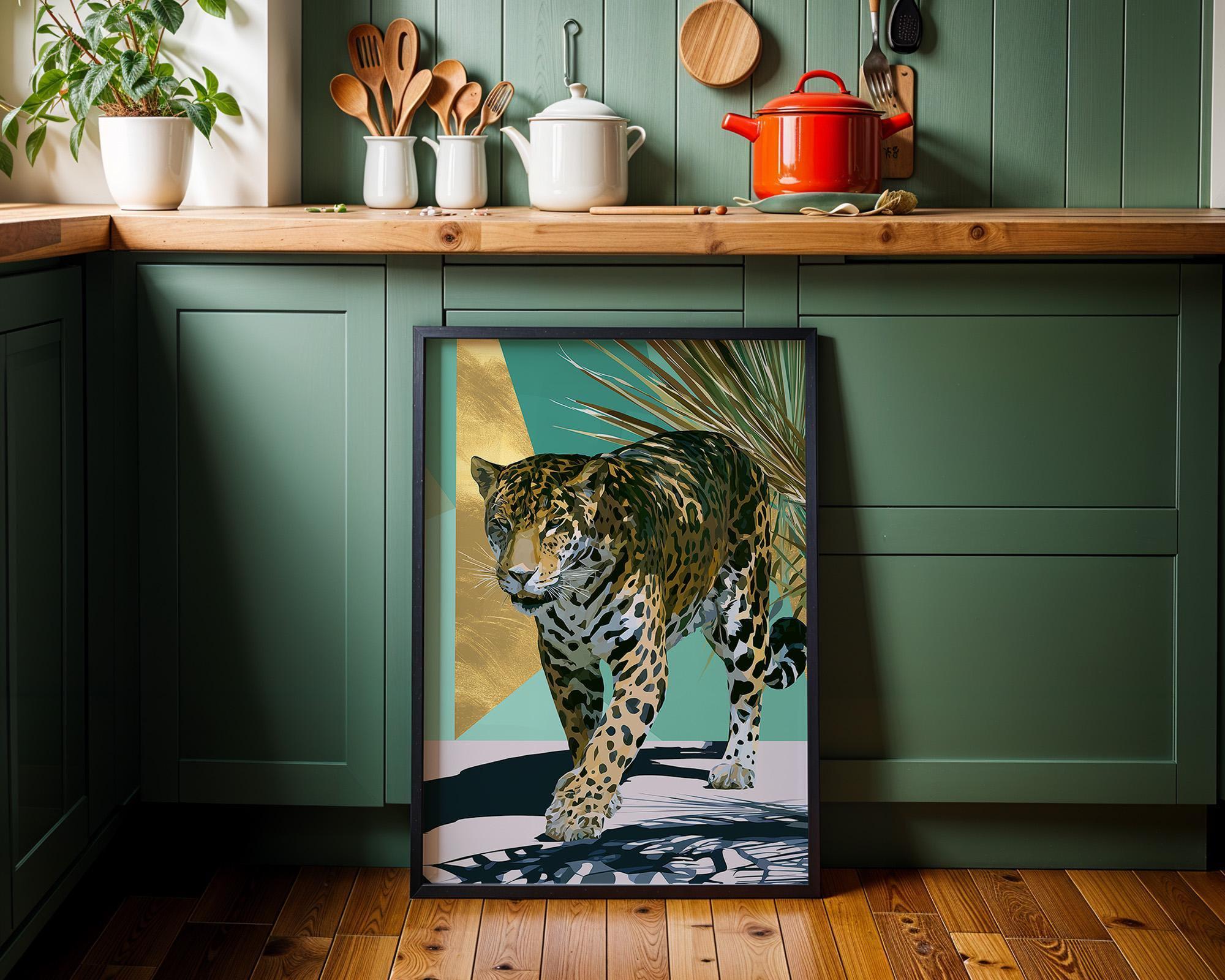 Art Deco Walking Leopard Tropical Wildlife Wall Art by The Wall Art Studio