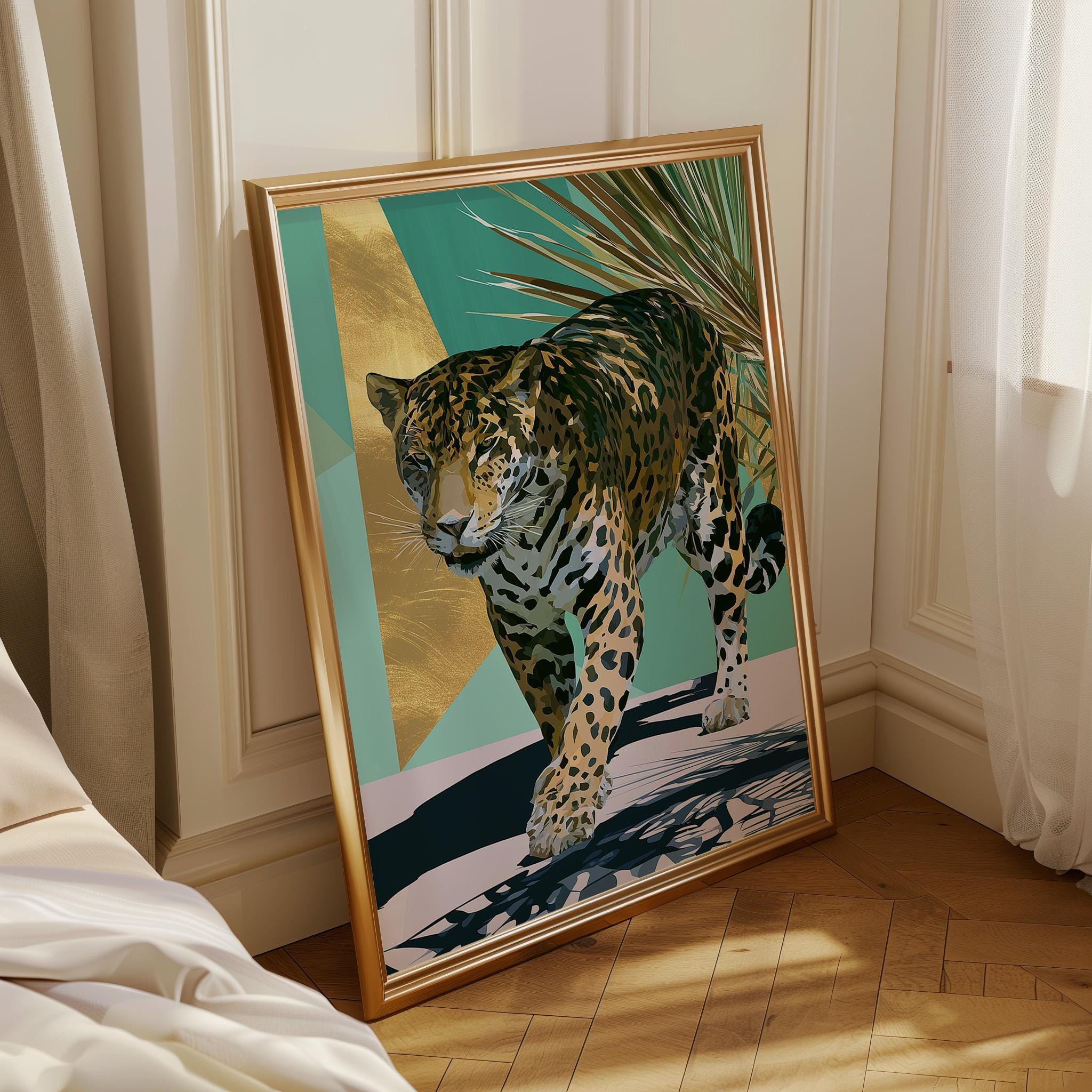 Art Deco Walking Leopard Tropical Wildlife Wall Art by The Wall Art Studio