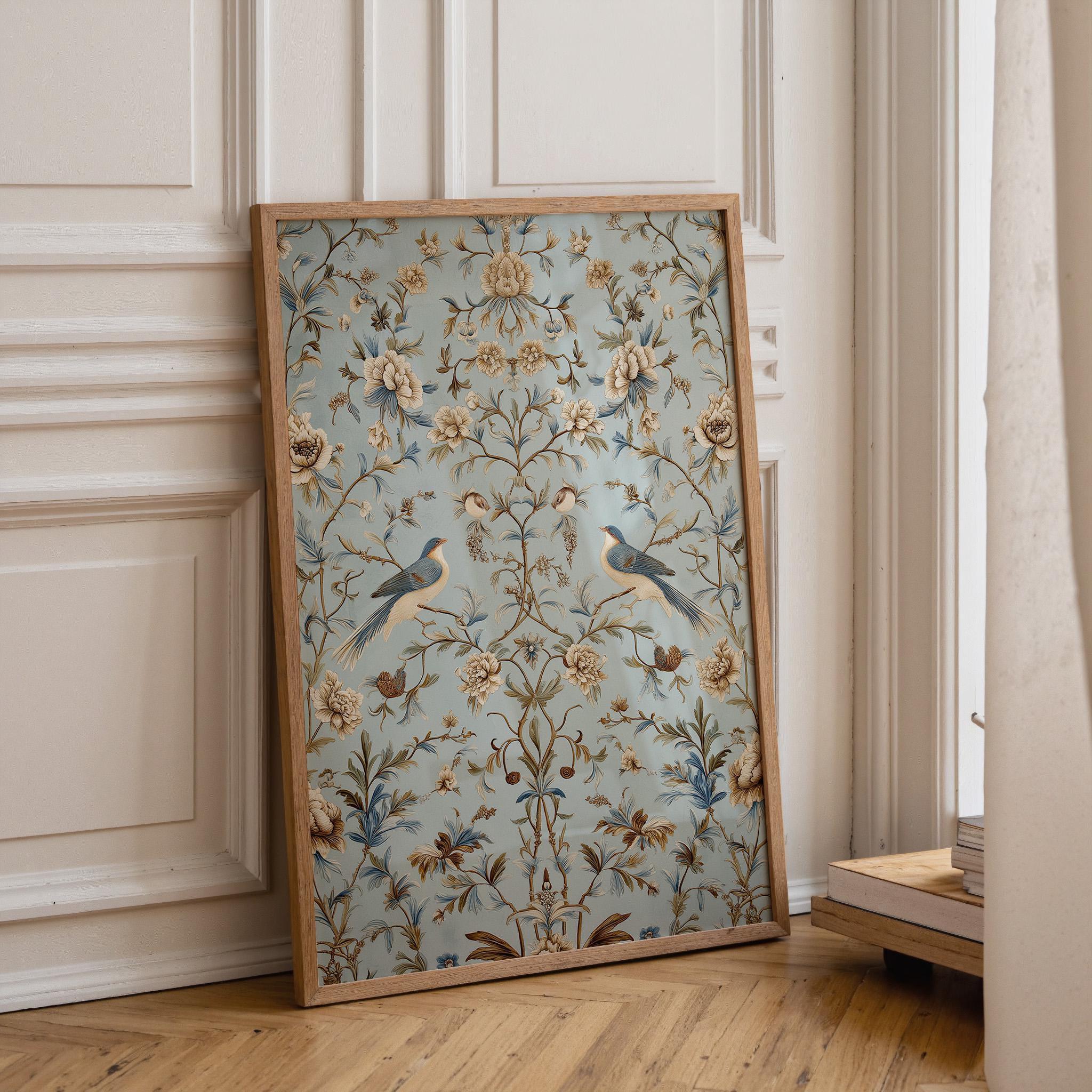 Chinoiserie Bird Blue & Gold Floral Elegant Botanical Asian Wall Art by The Wall Art Studio - physical