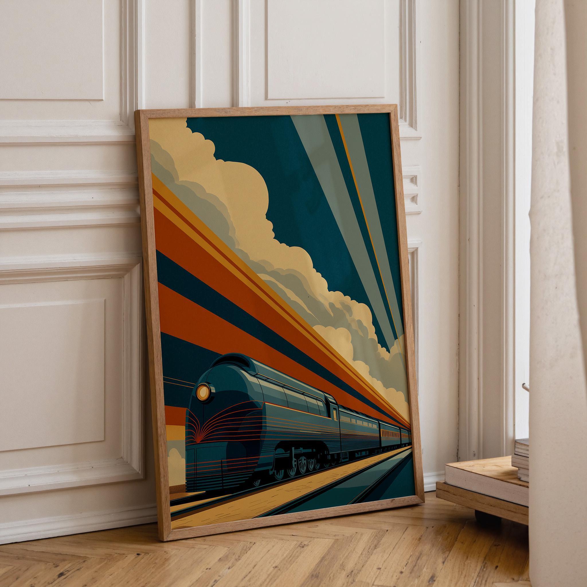 Art Deco Streamline Railway Train Wall Art by The Wall Art Studio