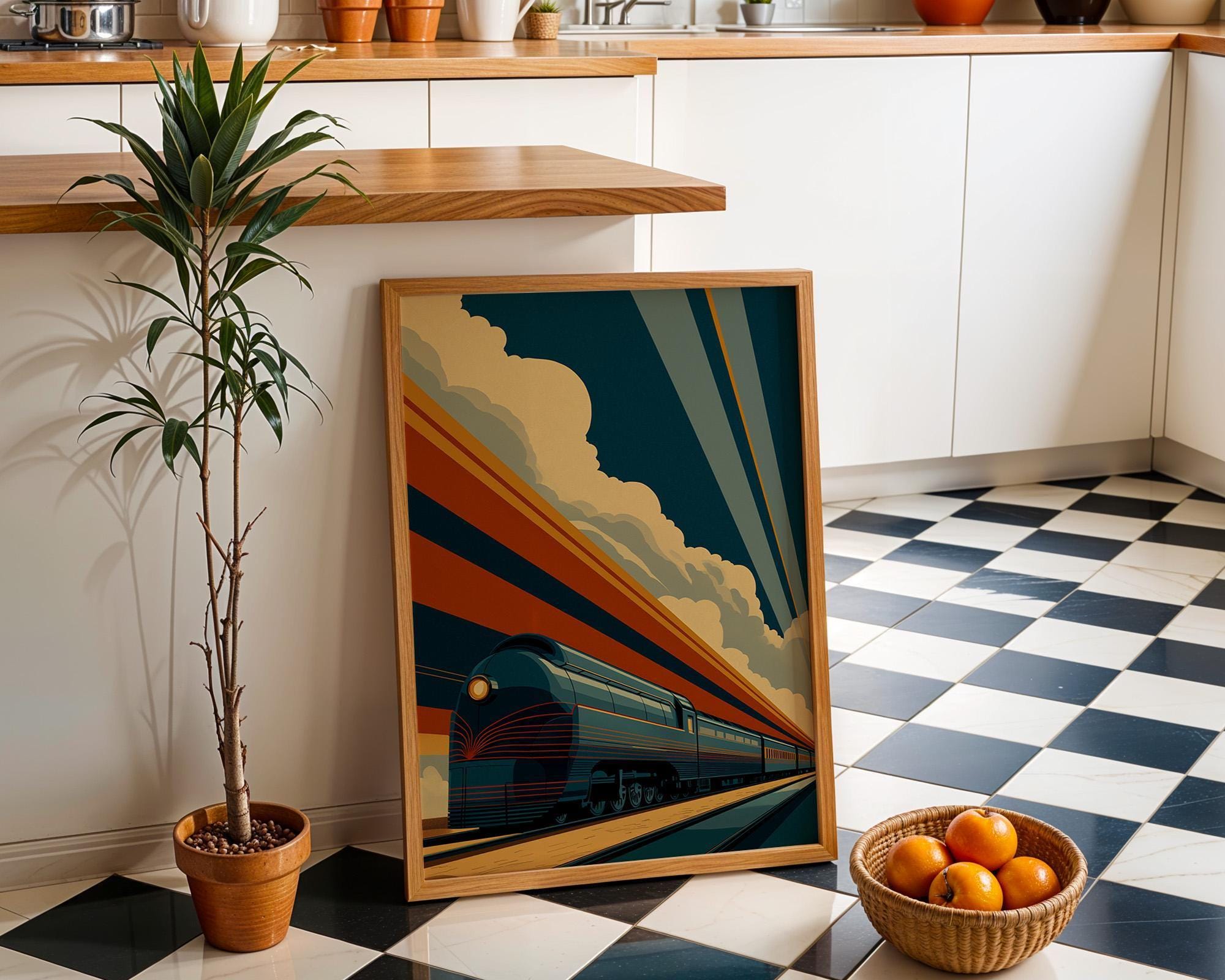 Art Deco Streamline Railway Train Wall Art by The Wall Art Studio