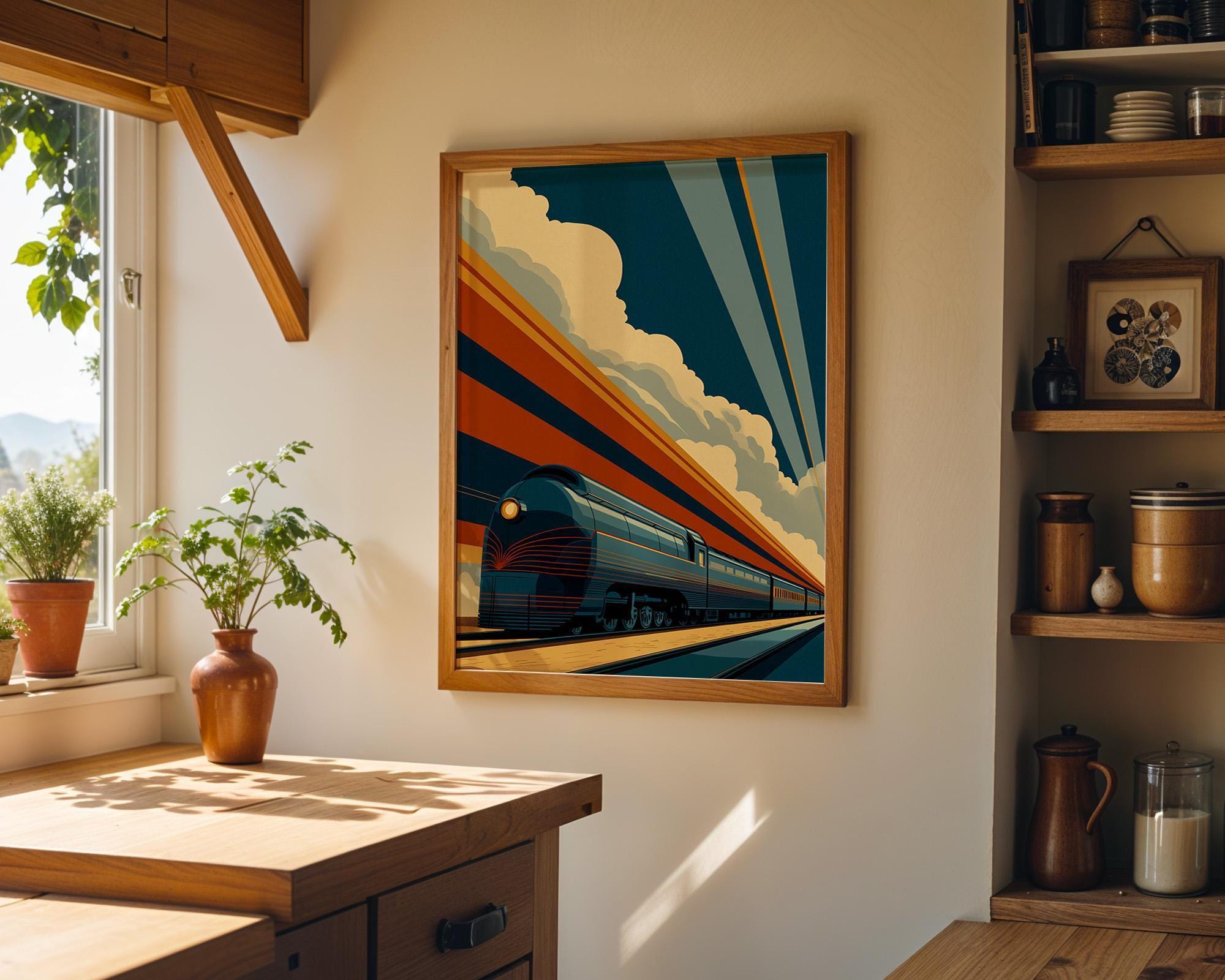 Art Deco Streamline Railway Train Wall Art by The Wall Art Studio