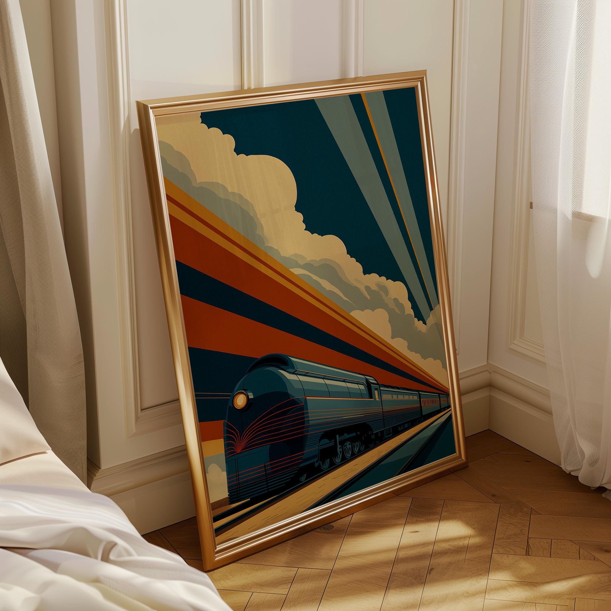 Art Deco Streamline Railway Train Wall Art by The Wall Art Studio
