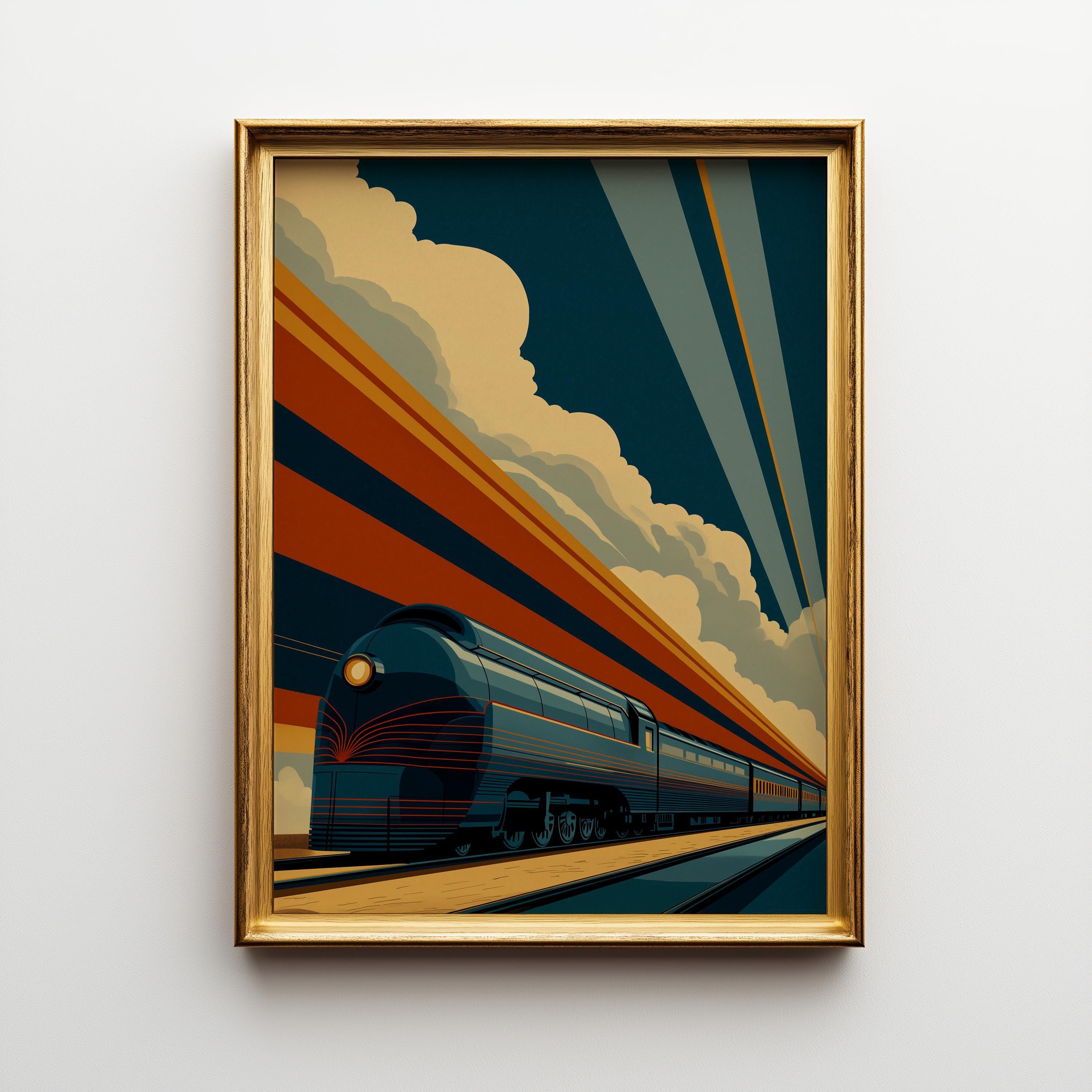 Art Deco Streamline Railway Train Wall Art by The Wall Art Studio