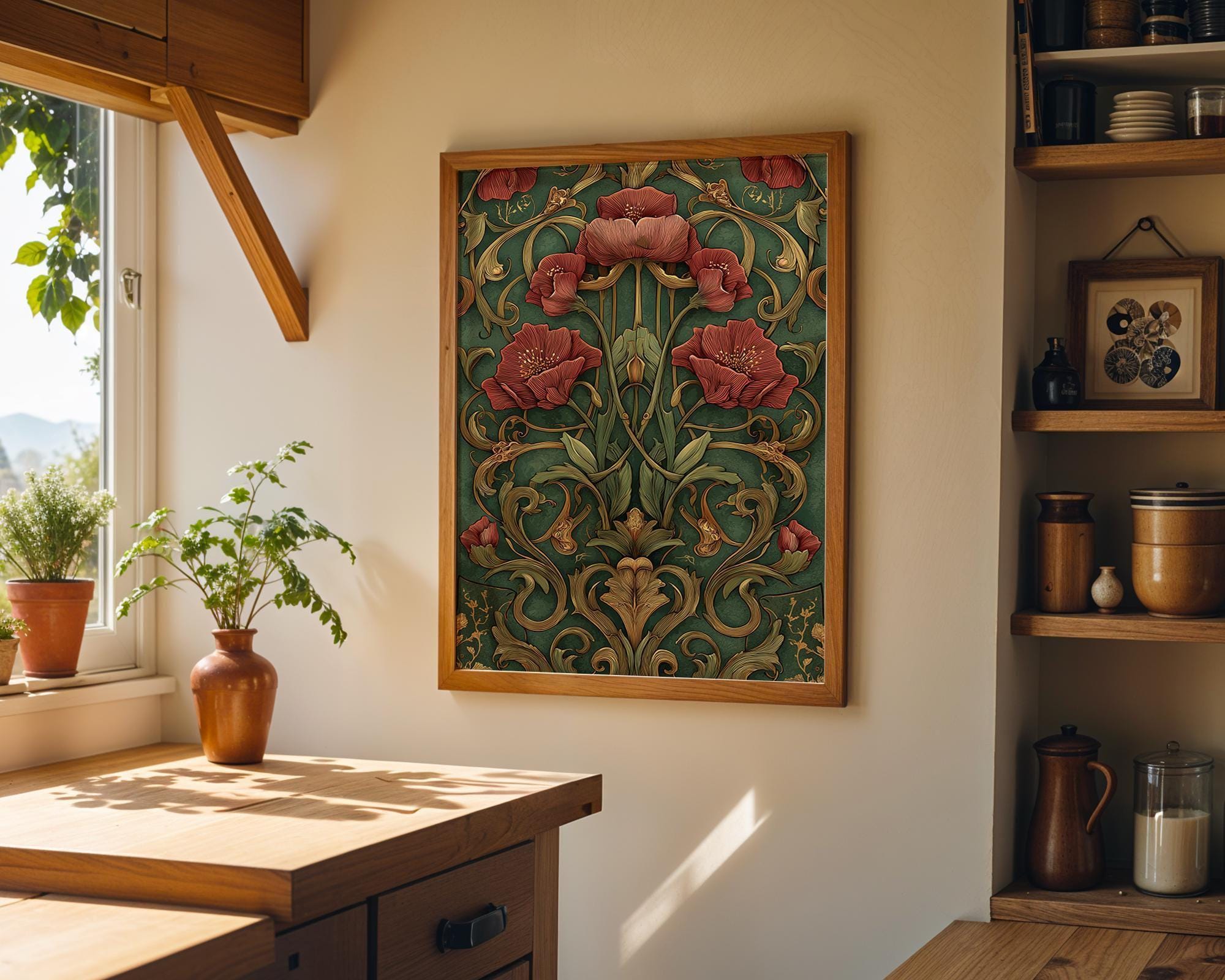 Art Nouveau Thistle Botanical William Morris Style Botanical Wall Art