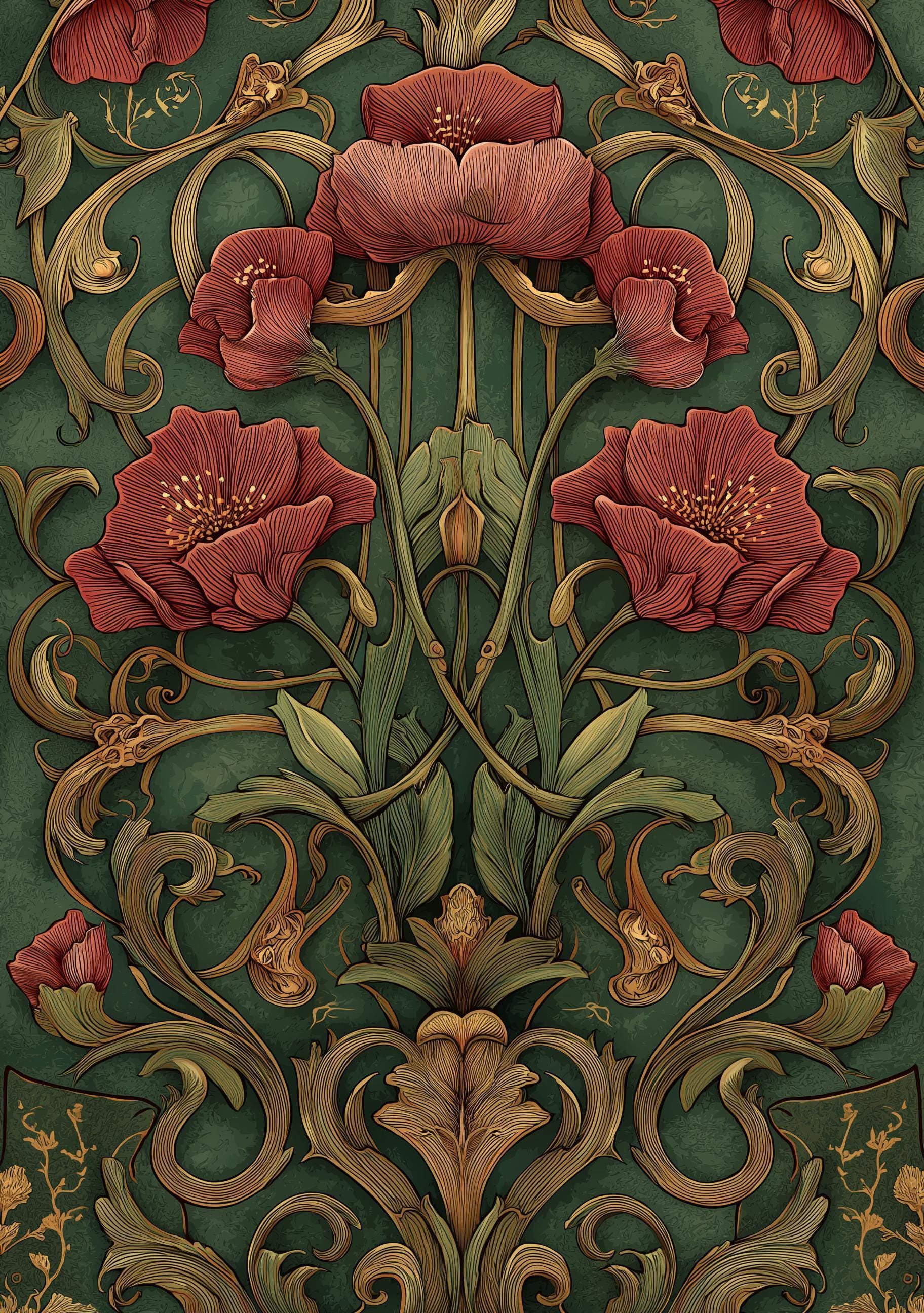 Art Nouveau Thistle Botanical William Morris Style Botanical Wall Art