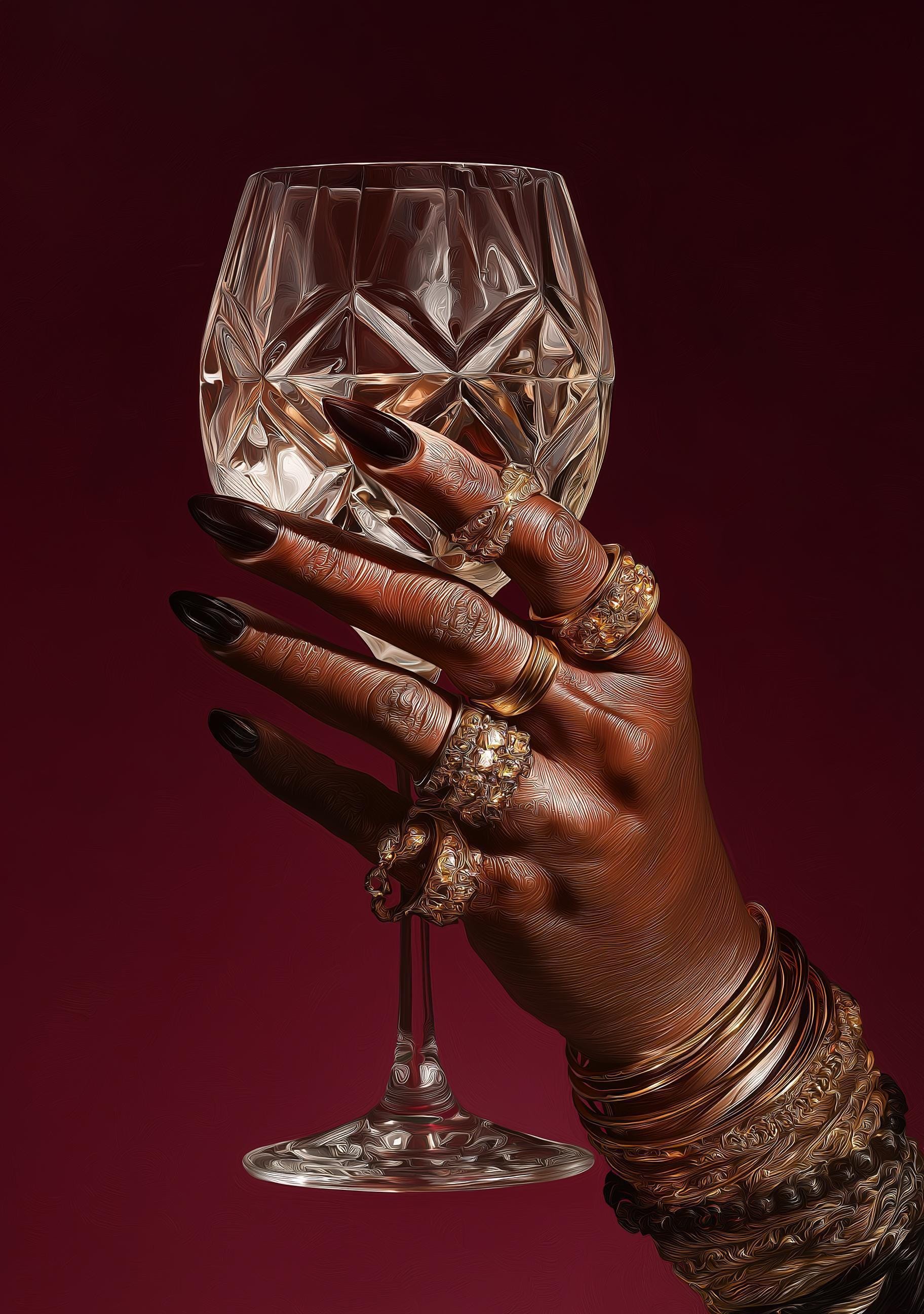 Black Power Wall Art – Luxury Afrocentric Still Life with Wine Glass & Gold Jewellery, Bold Black Excellence Décor
