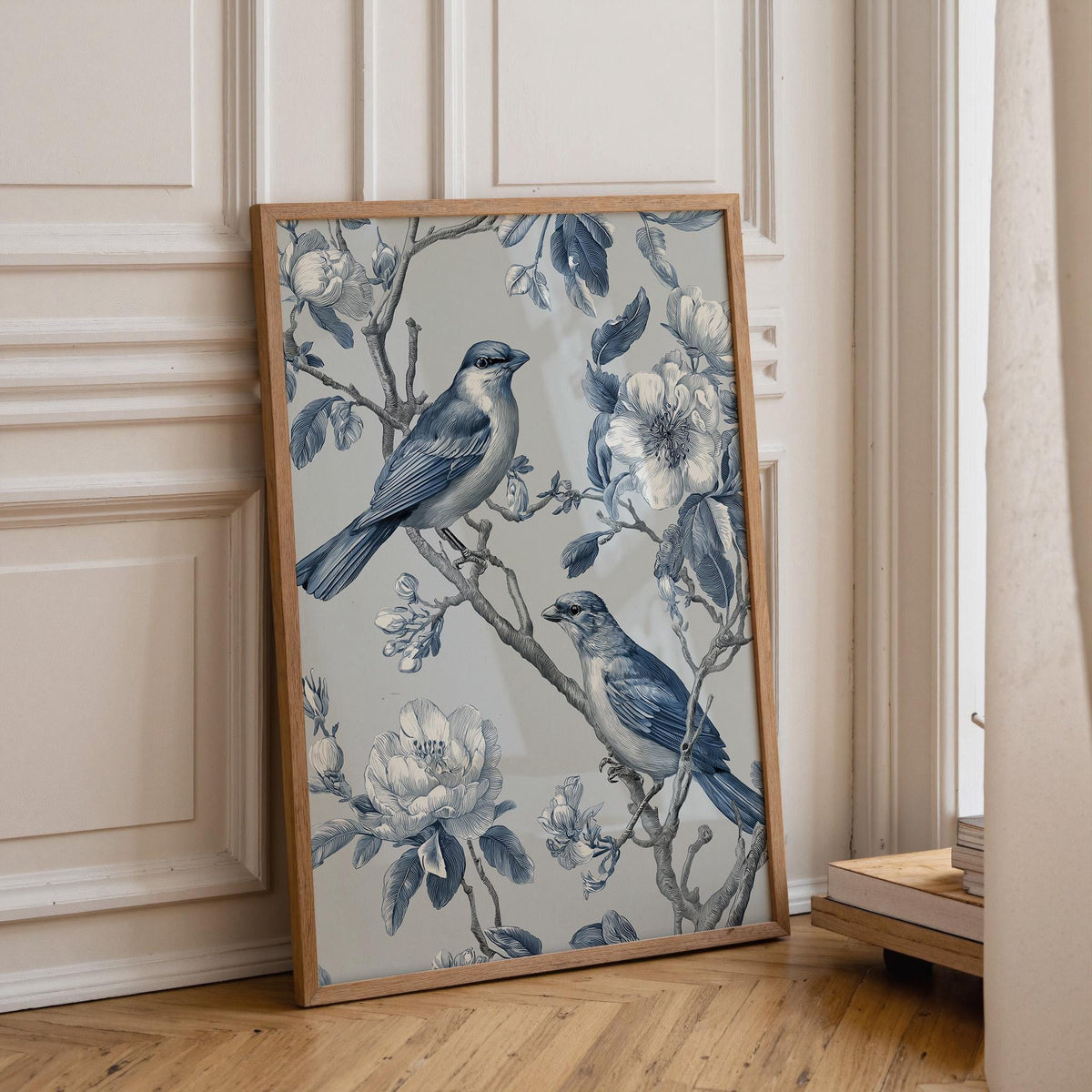 Vintage Style Songbird Chinoiserie Blue & White Wall Art by The Wall Art Studio