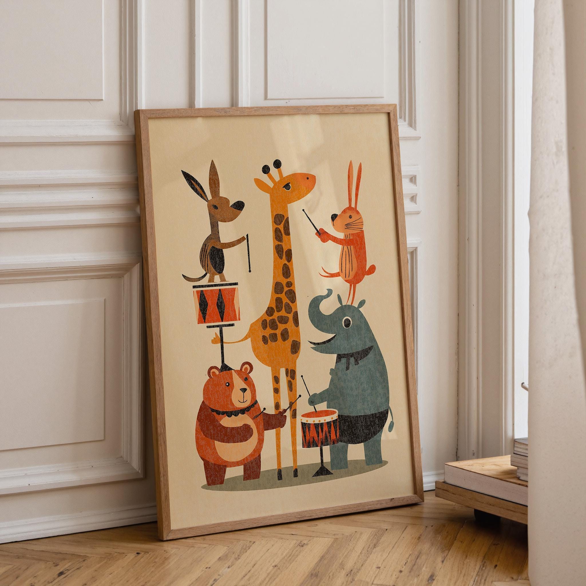 Mid Century Animal Band Retro Safari Nursery Wall Art by The Wall Art Studio