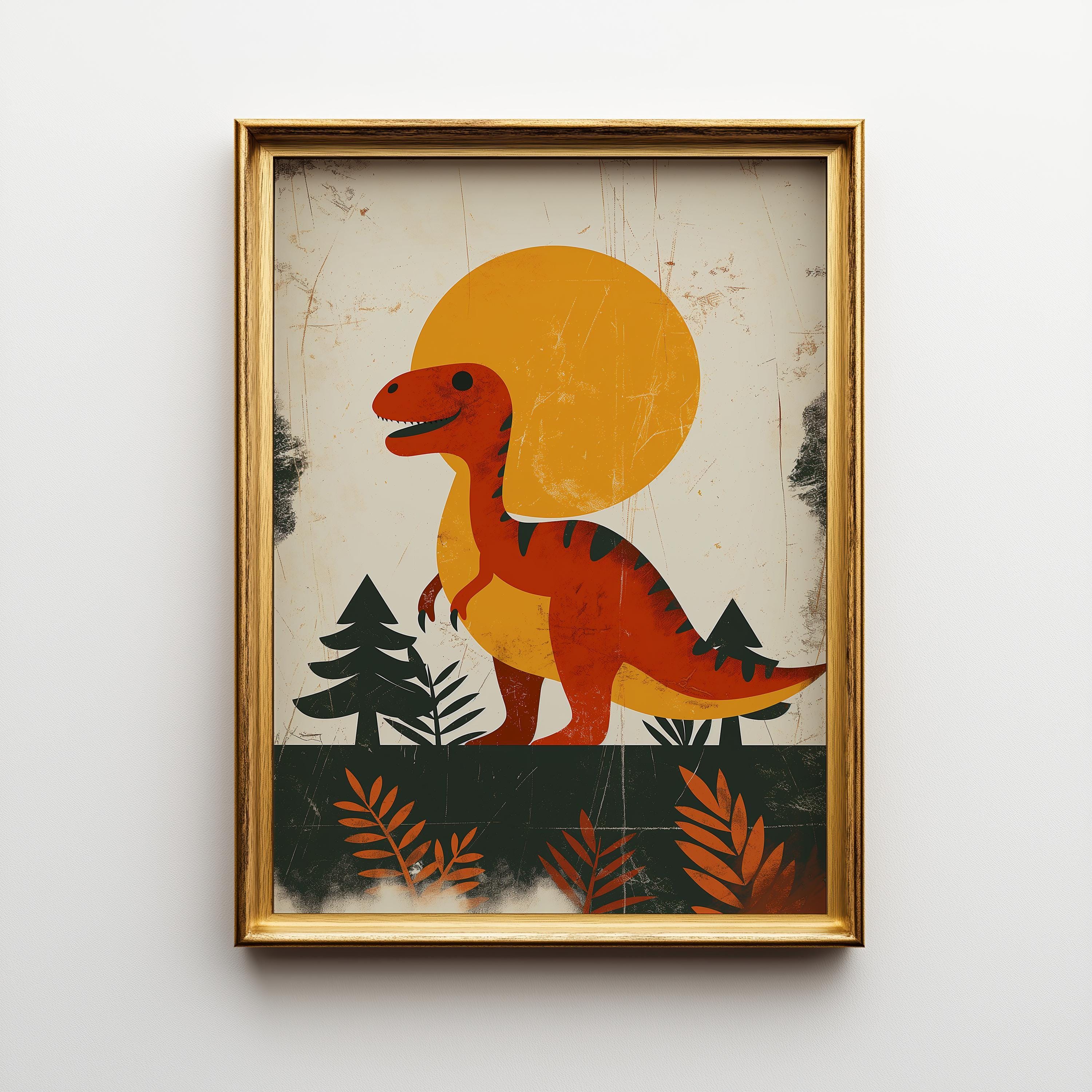 Retro Dinosaur Neutral Nursery Dino Scandinavian Kids Wall Art by The Wall Art Studio
