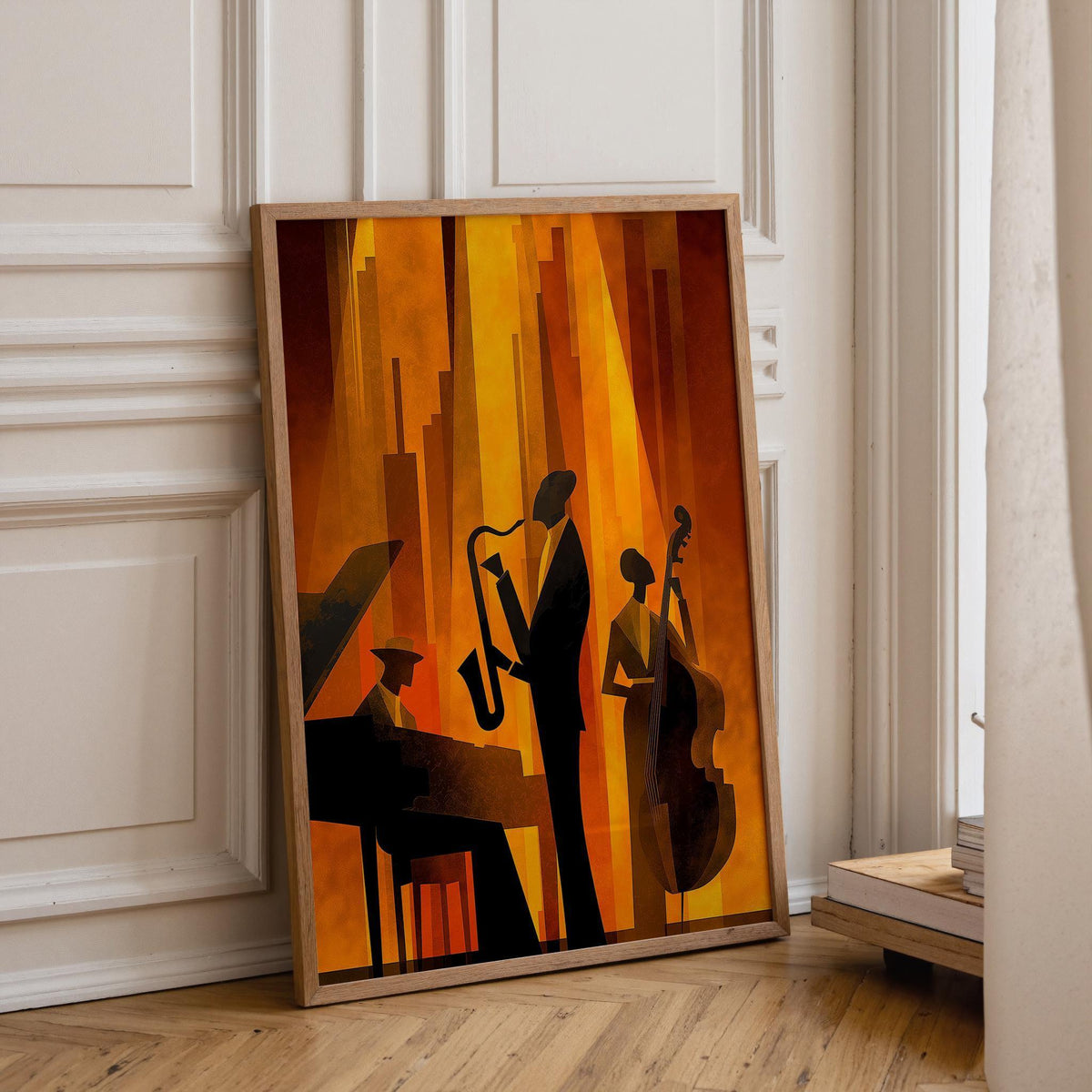 Red & Gold Art Deco Jazz Band Wall Art by The Wall Art Studio