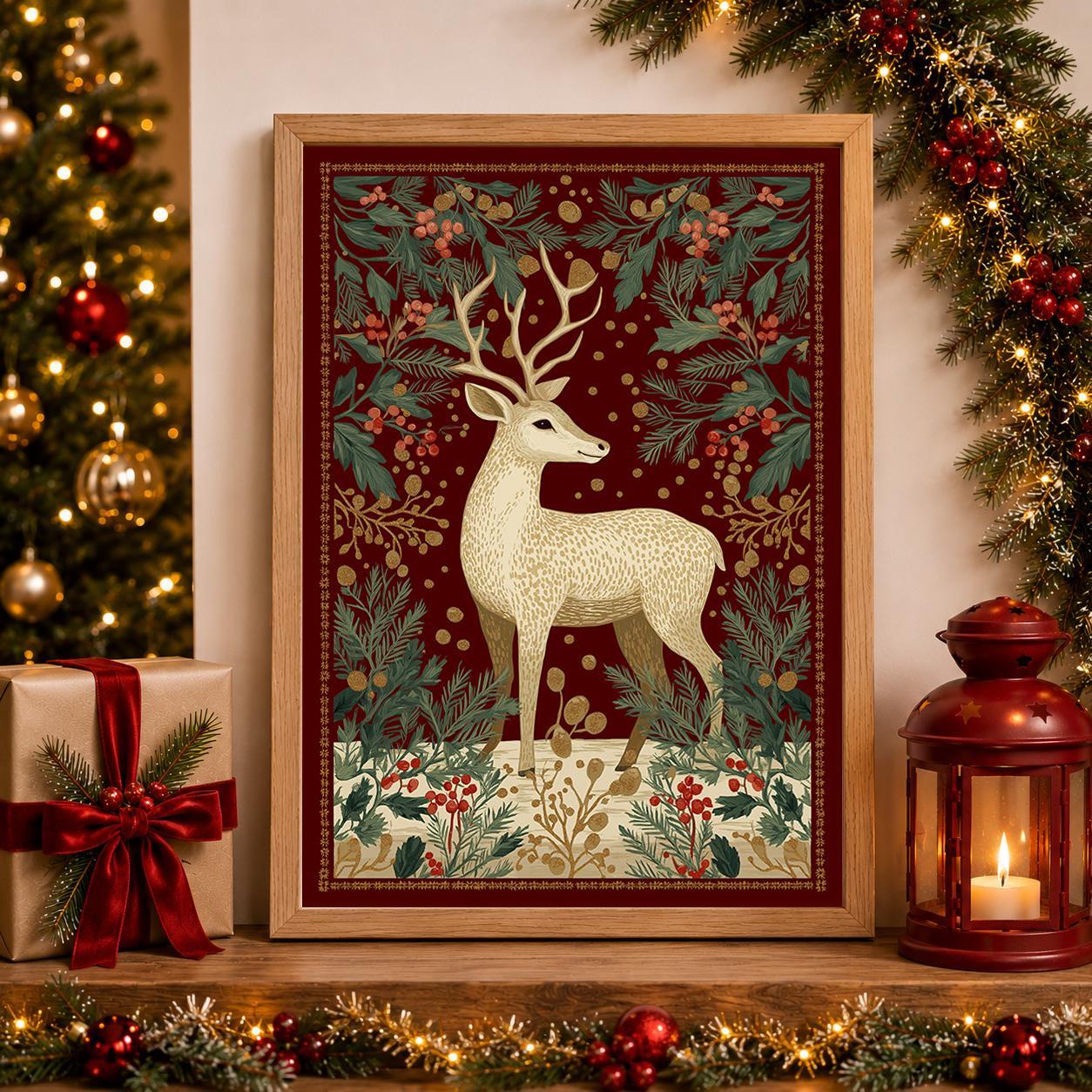 Scandinavian Christmas Reindeer Wall Art by The Wall Art Studio