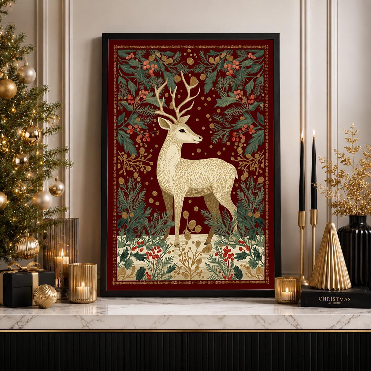 Scandinavian Christmas Reindeer Wall Art by The Wall Art Studio