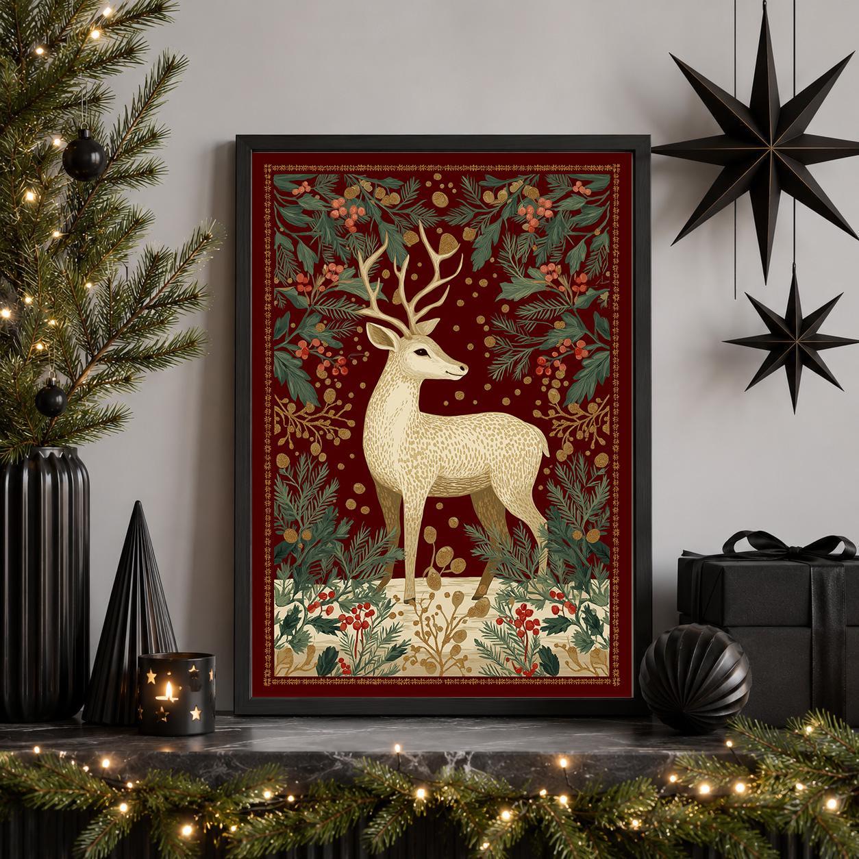 Scandinavian Christmas Reindeer Wall Art by The Wall Art Studio