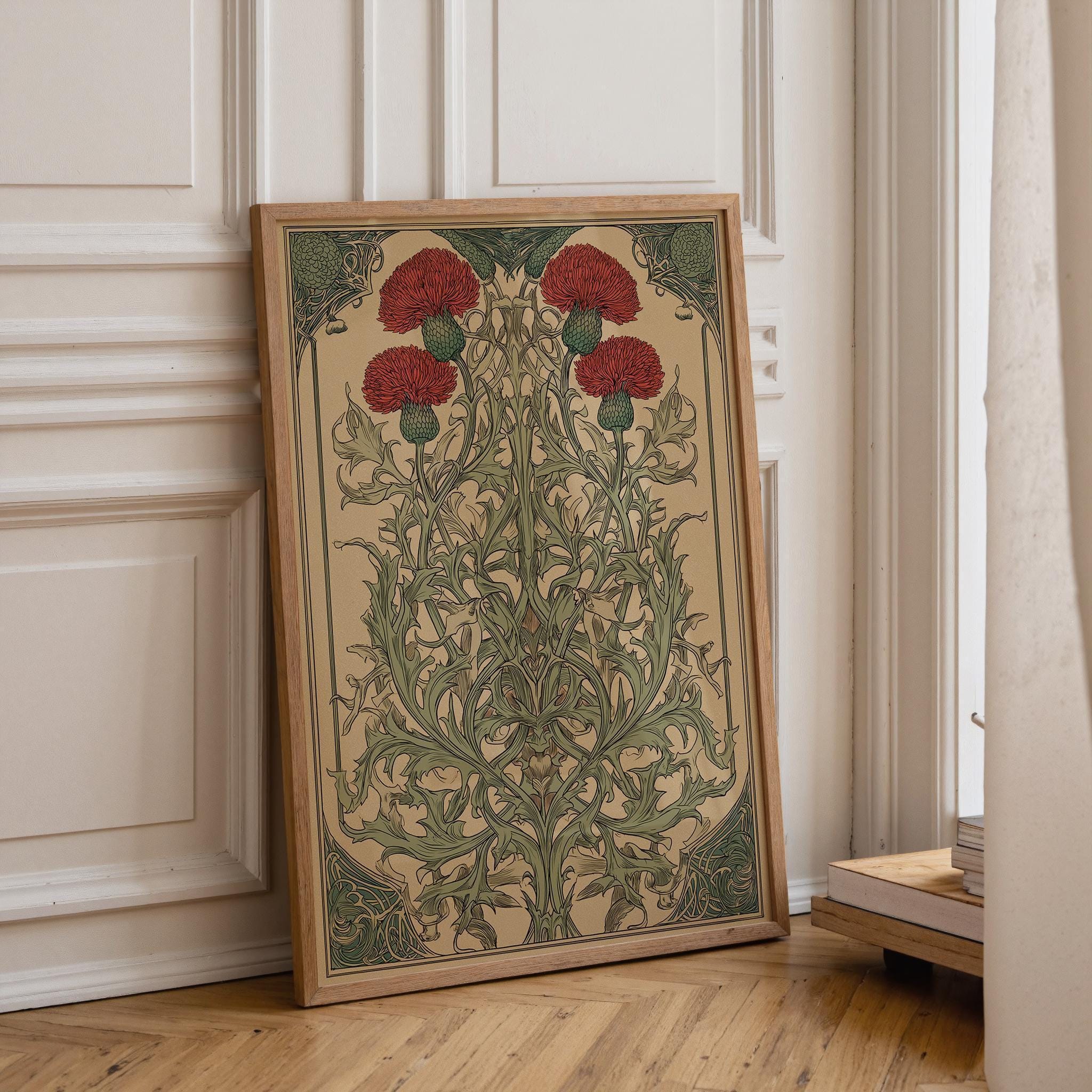 Art Nouveau Thistle Botanical William Morris Style Floral  Vintage Botanical Wall Art