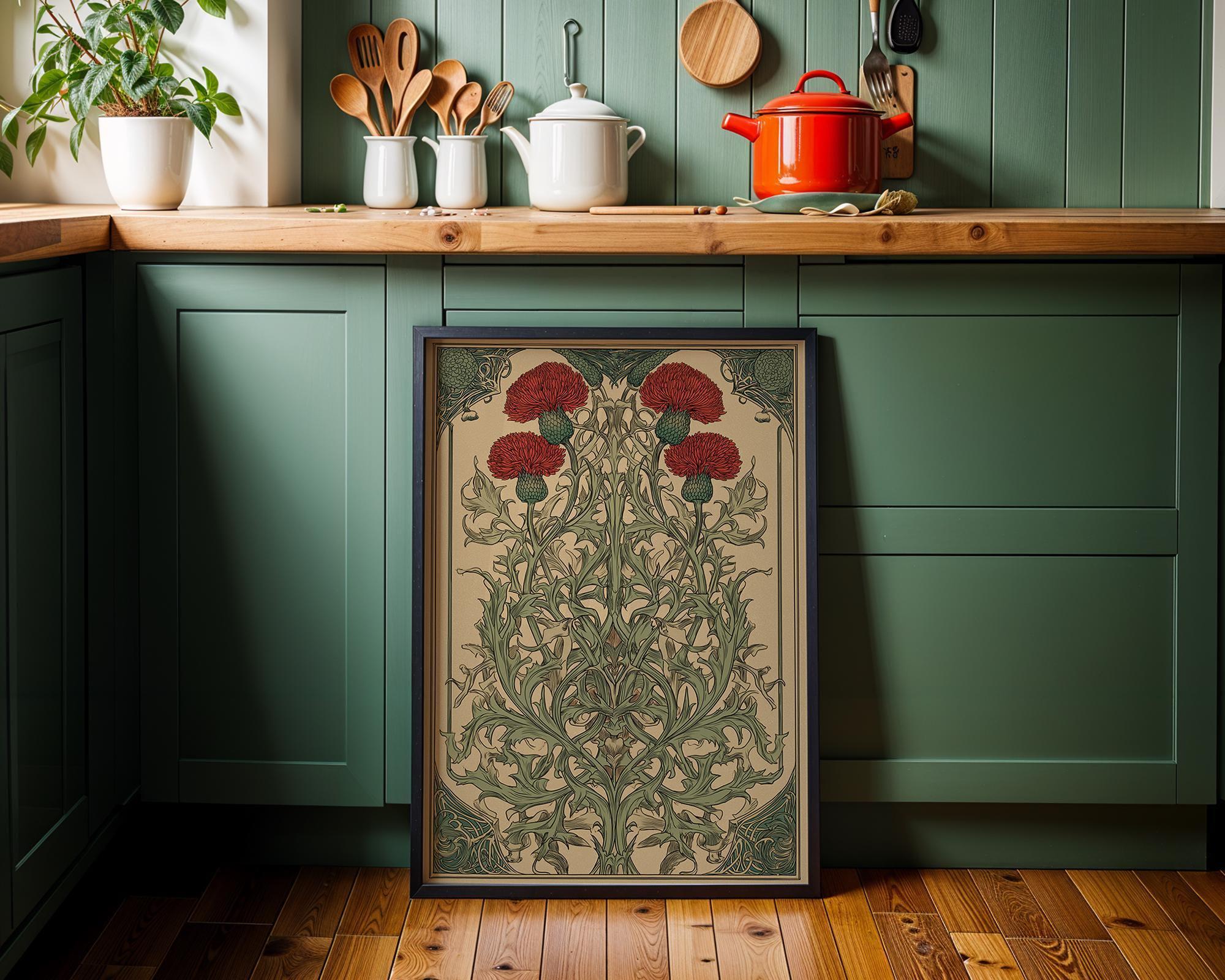 Art Nouveau Thistle Botanical William Morris Style Floral  Vintage Botanical Wall Art