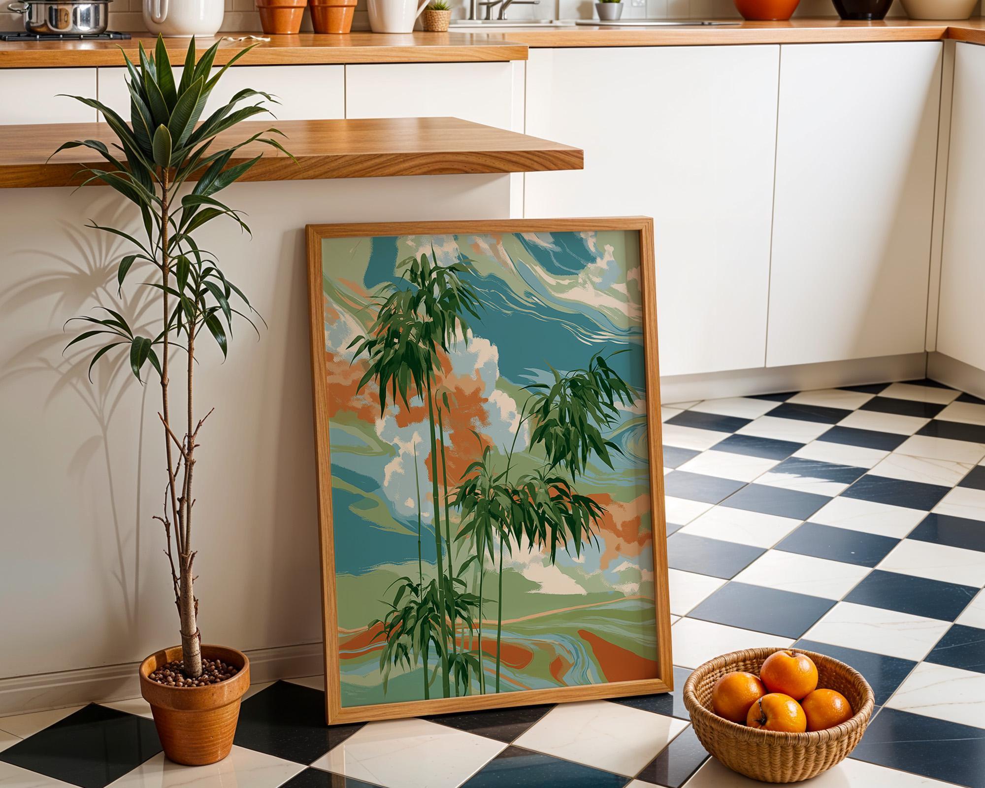 Abstract Bamboo Wall Art, Modern Botanical Japandi Poster, Zen Green Plant Decor (Framed Option)