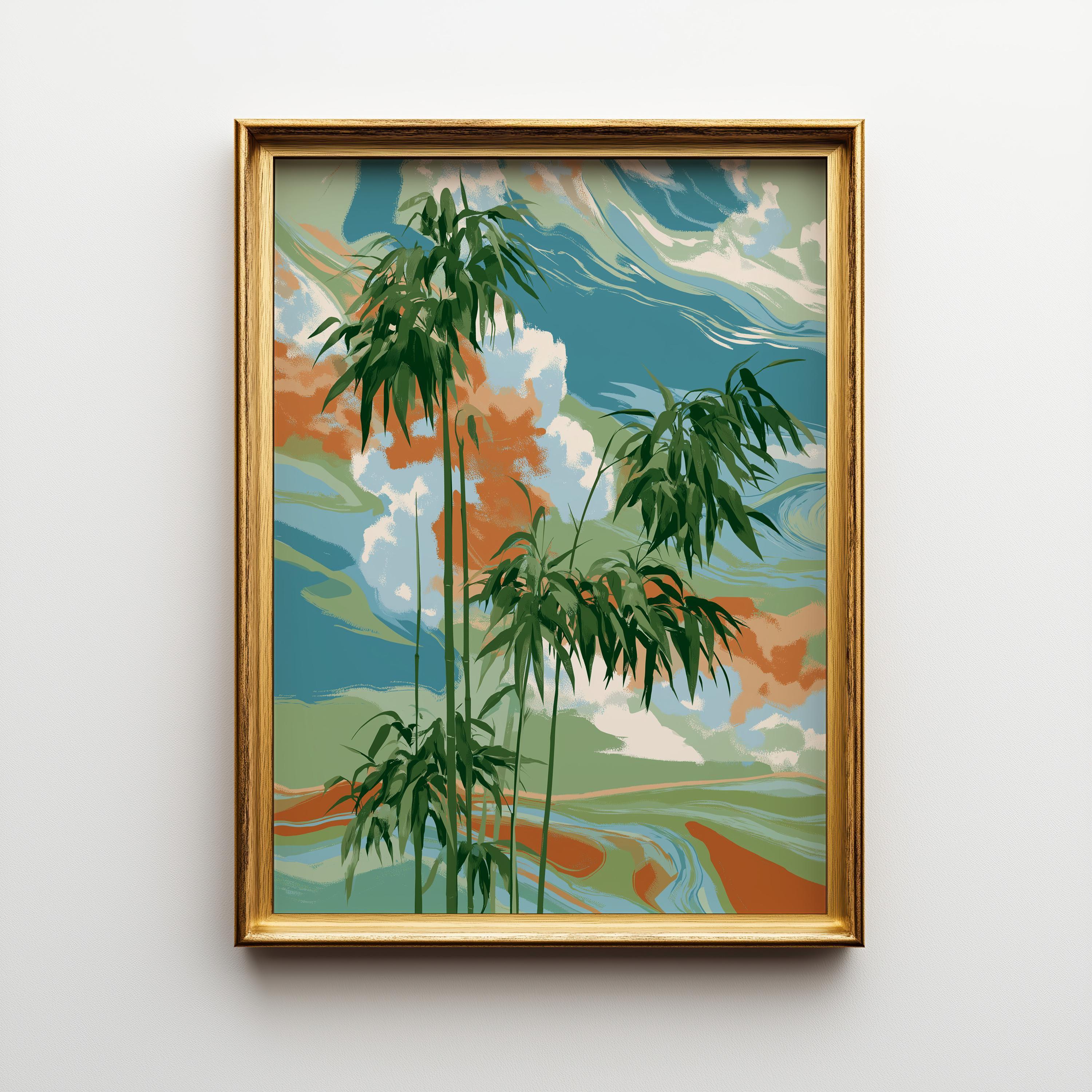Abstract Bamboo Wall Art, Modern Botanical Japandi Poster, Zen Green Plant Decor (Framed Option)