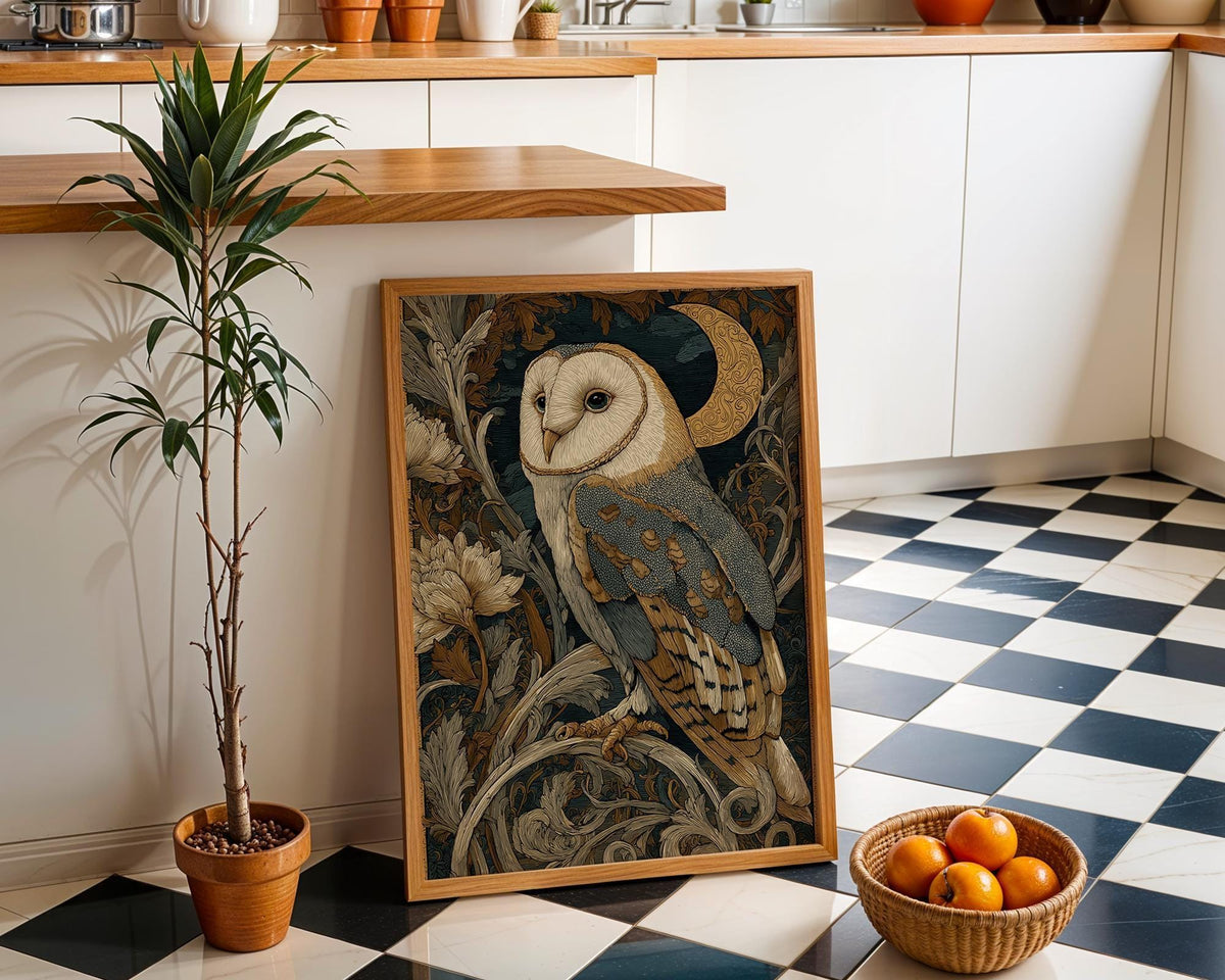 Art Nouveau Barn Owl Botanical William Morris Style Wall Art