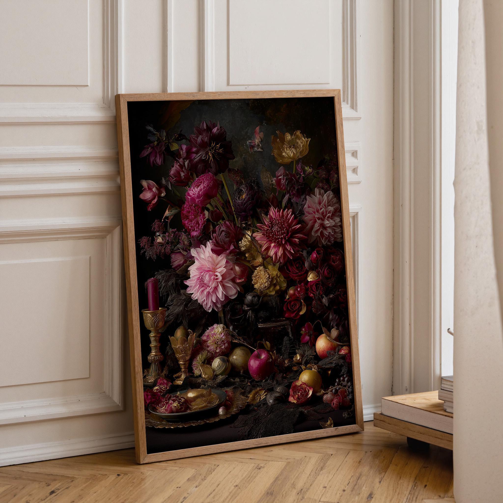 Dark Floral Still Life Dutch Masters Style Gothic Antique Wall Art by The Wall Art Studio