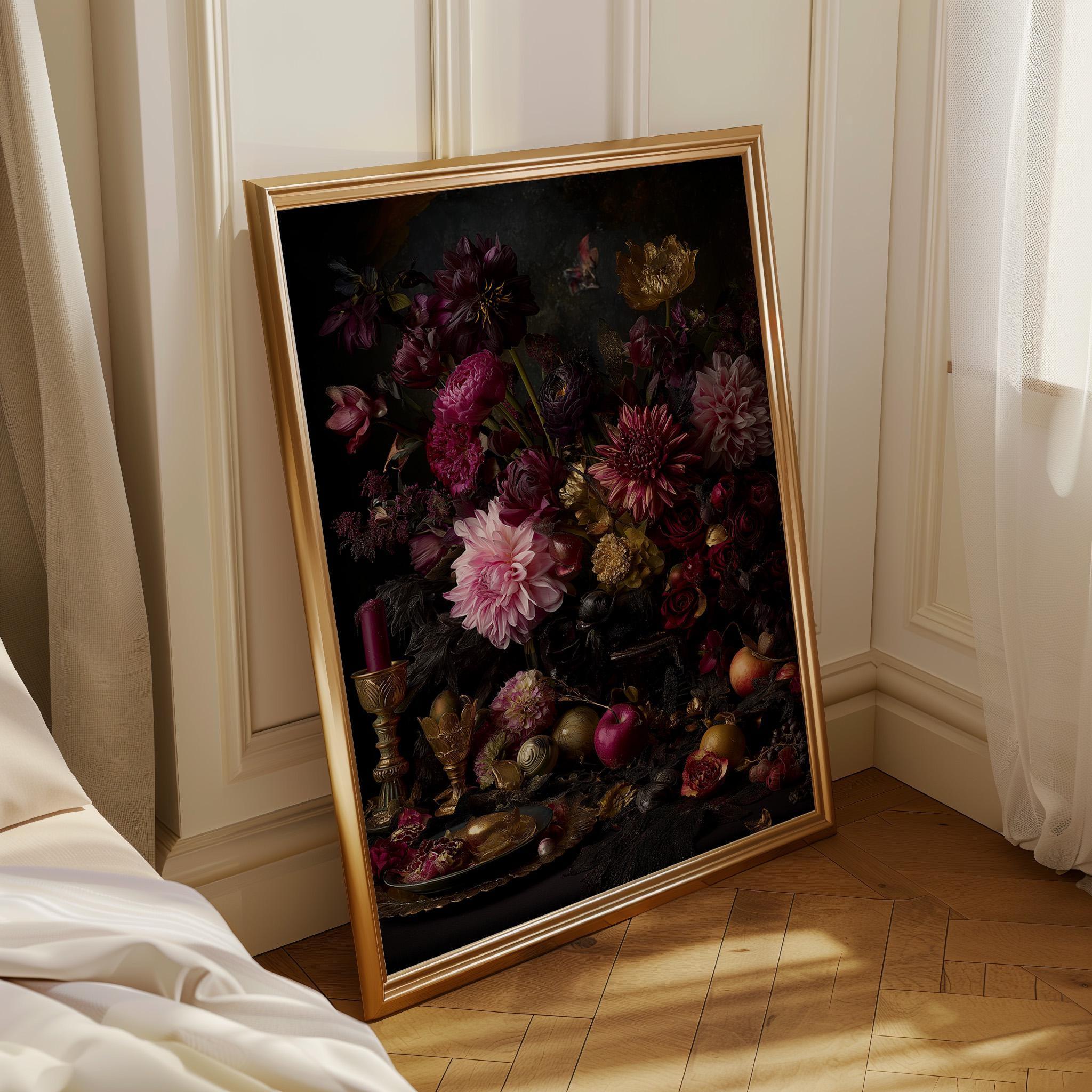 Dark Floral Still Life Dutch Masters Style Gothic Antique Wall Art by The Wall Art Studio