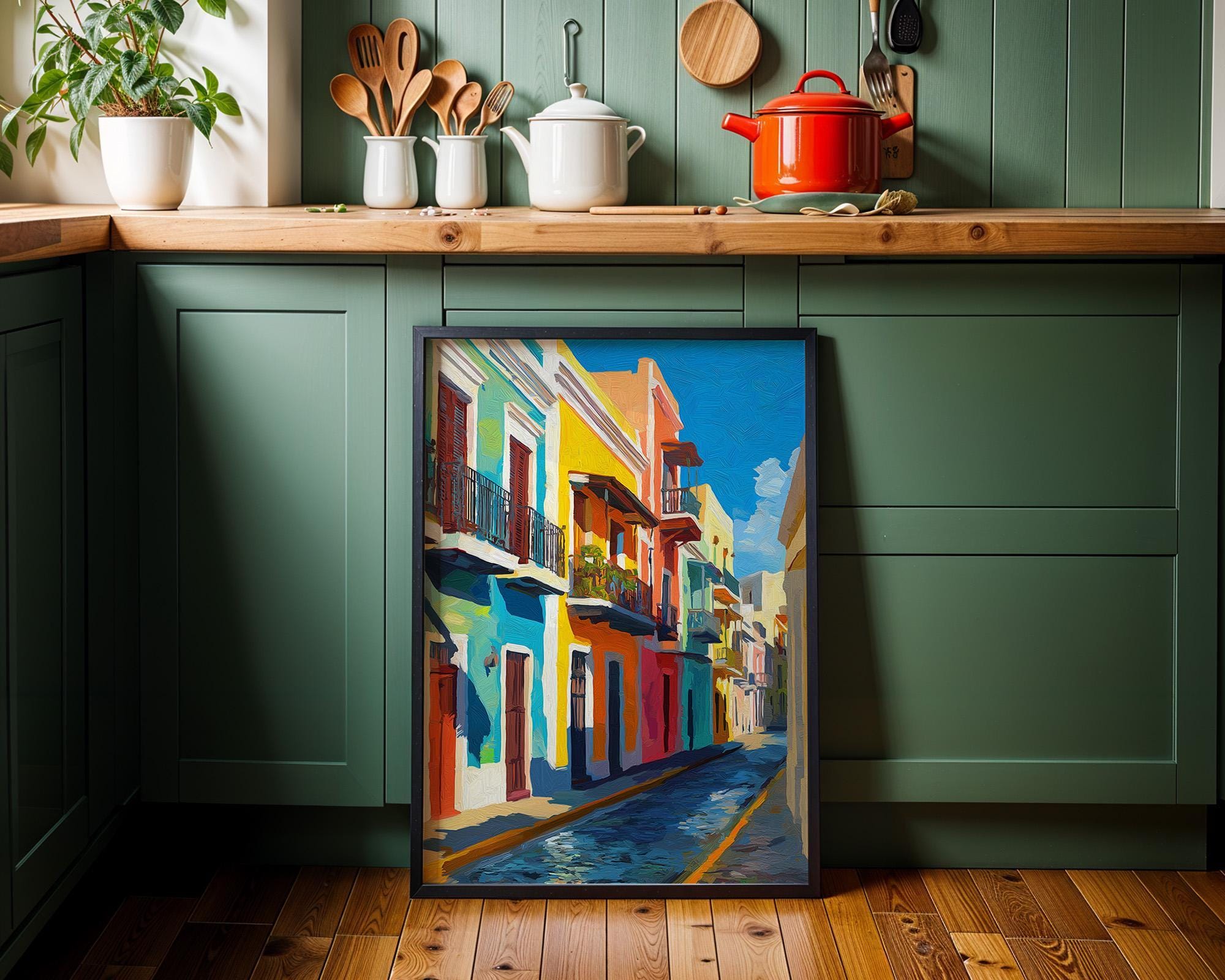 Puerto Rico Street Old San Juan Colorful Houses Wall Art by The Wall Art Studio - physical