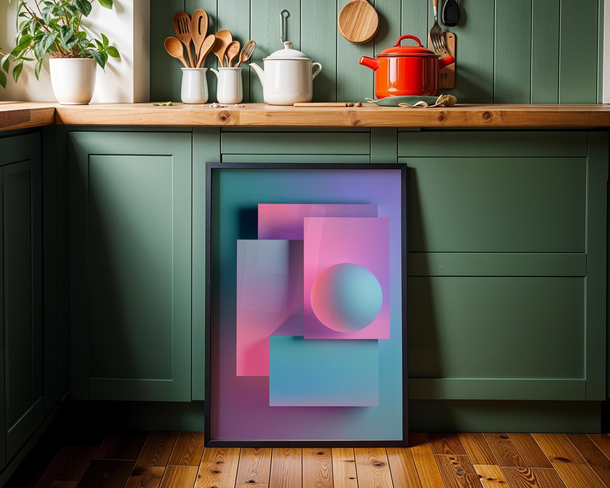 Pastel Synthwave Geometric City Vaporwave Abstract Wall Art by The Wall Art Studio