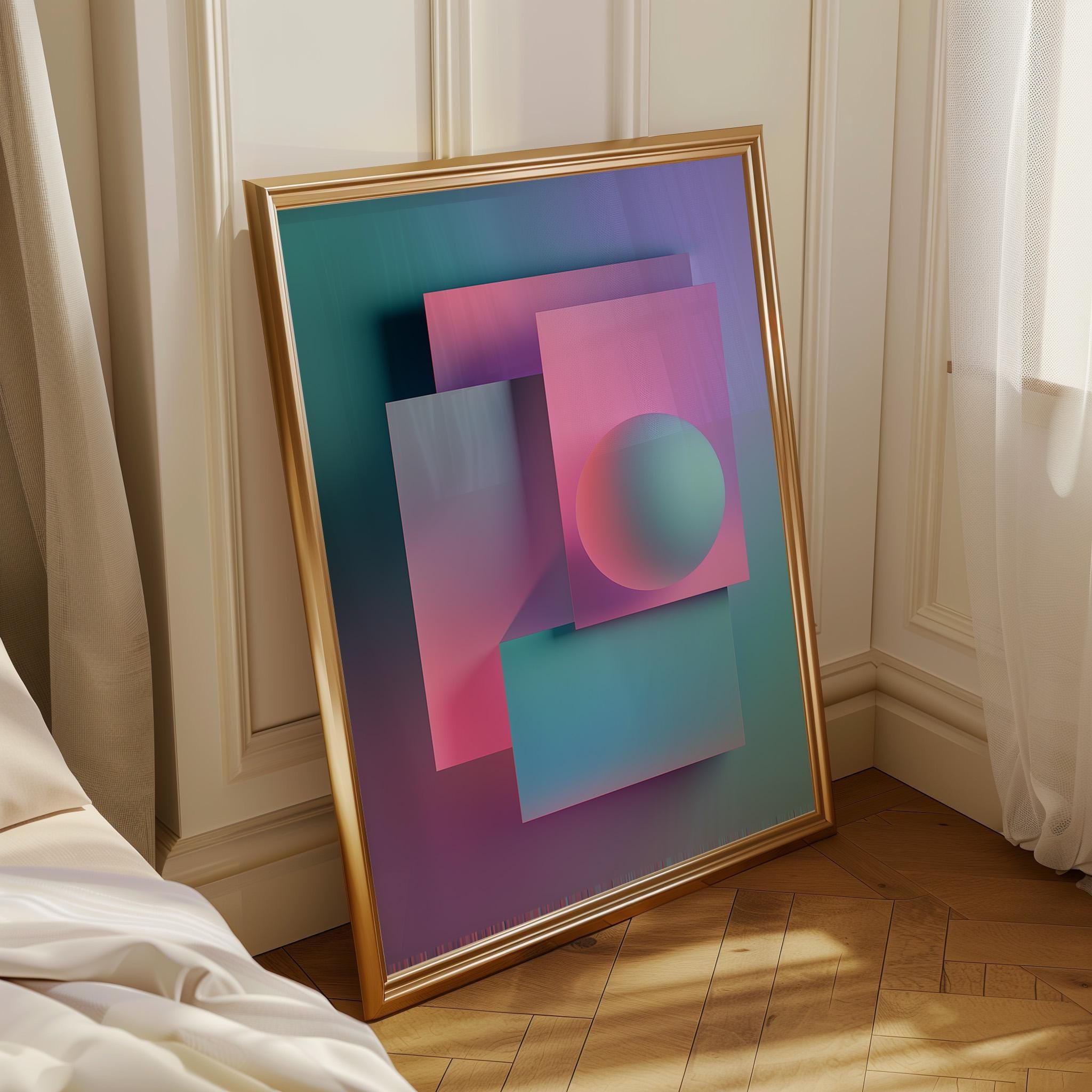 Pastel Synthwave Geometric City Vaporwave Abstract Wall Art by The Wall Art Studio