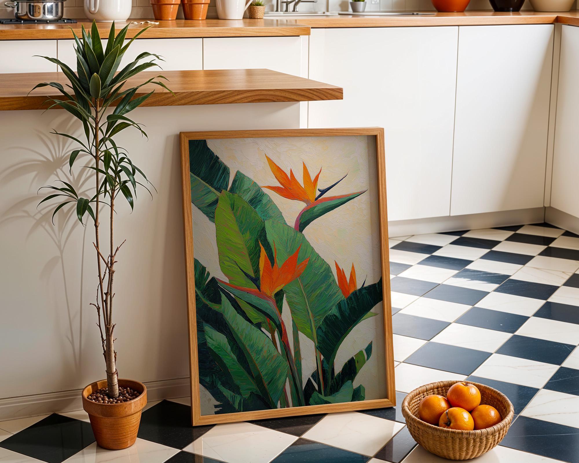 Bird of Paradise Tropical Botanical Orange Floral Modern Jungle Wall Art