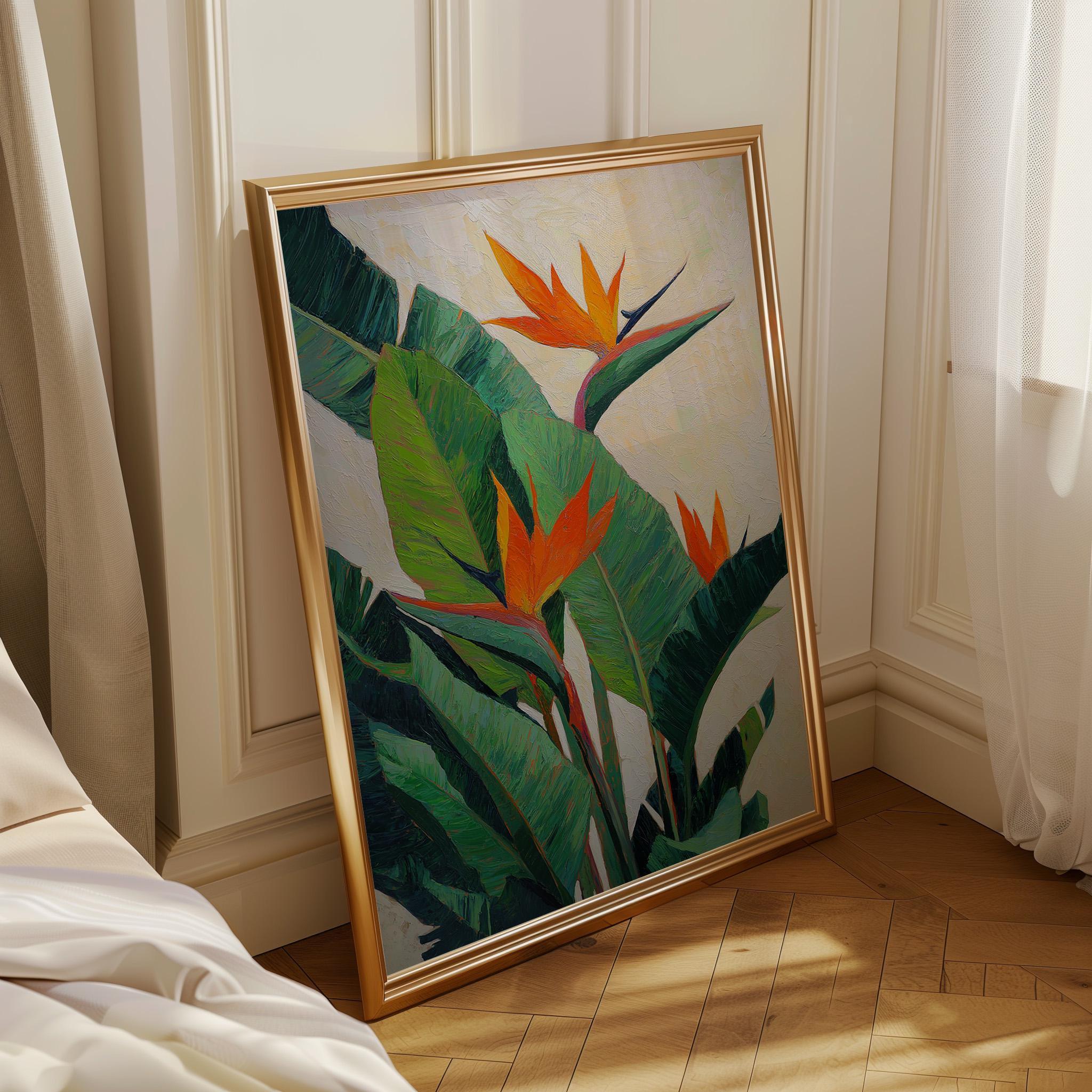 Bird of Paradise Tropical Botanical Orange Floral Modern Jungle Wall Art