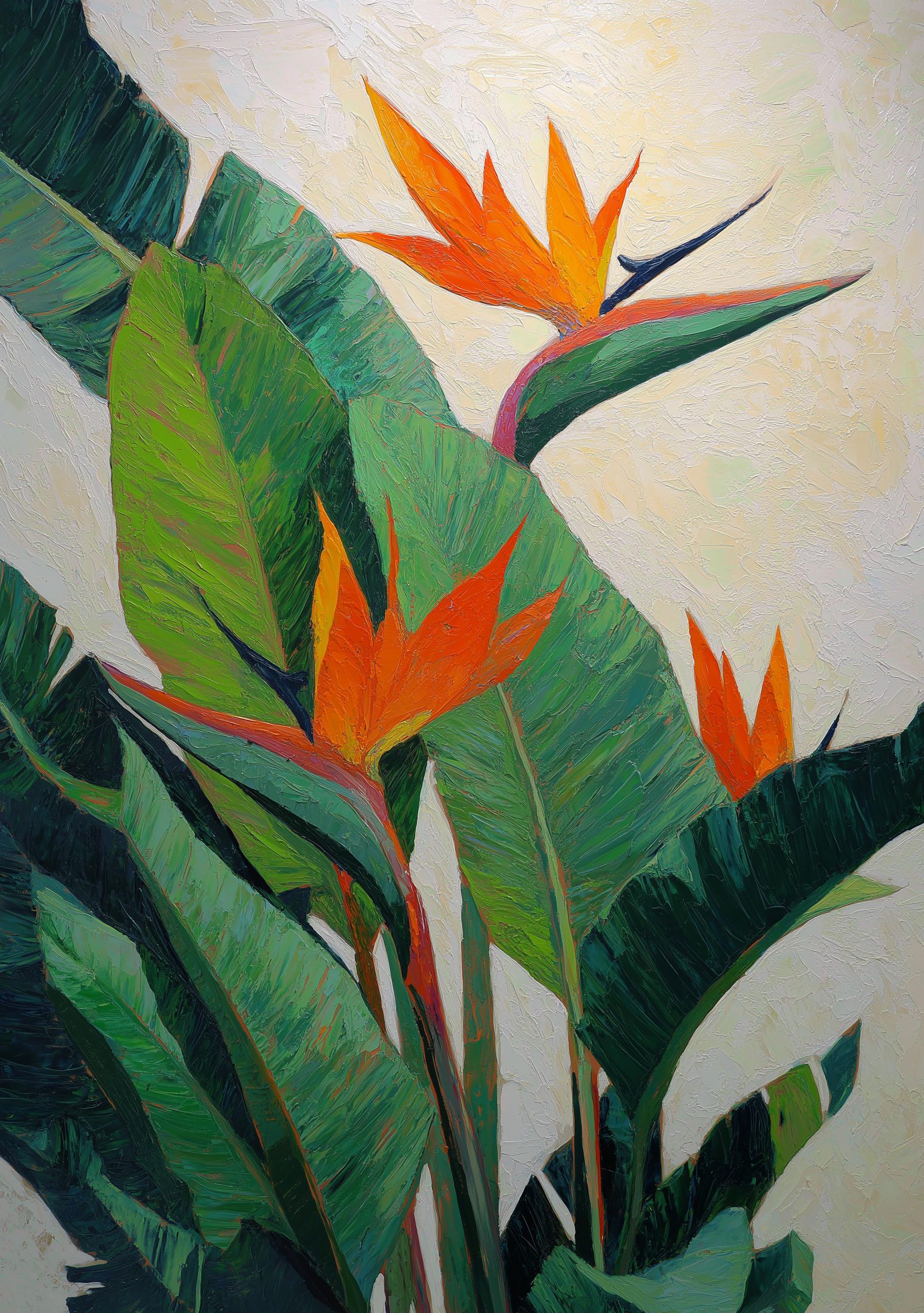 Bird of Paradise Tropical Botanical Orange Floral Modern Jungle Wall Art