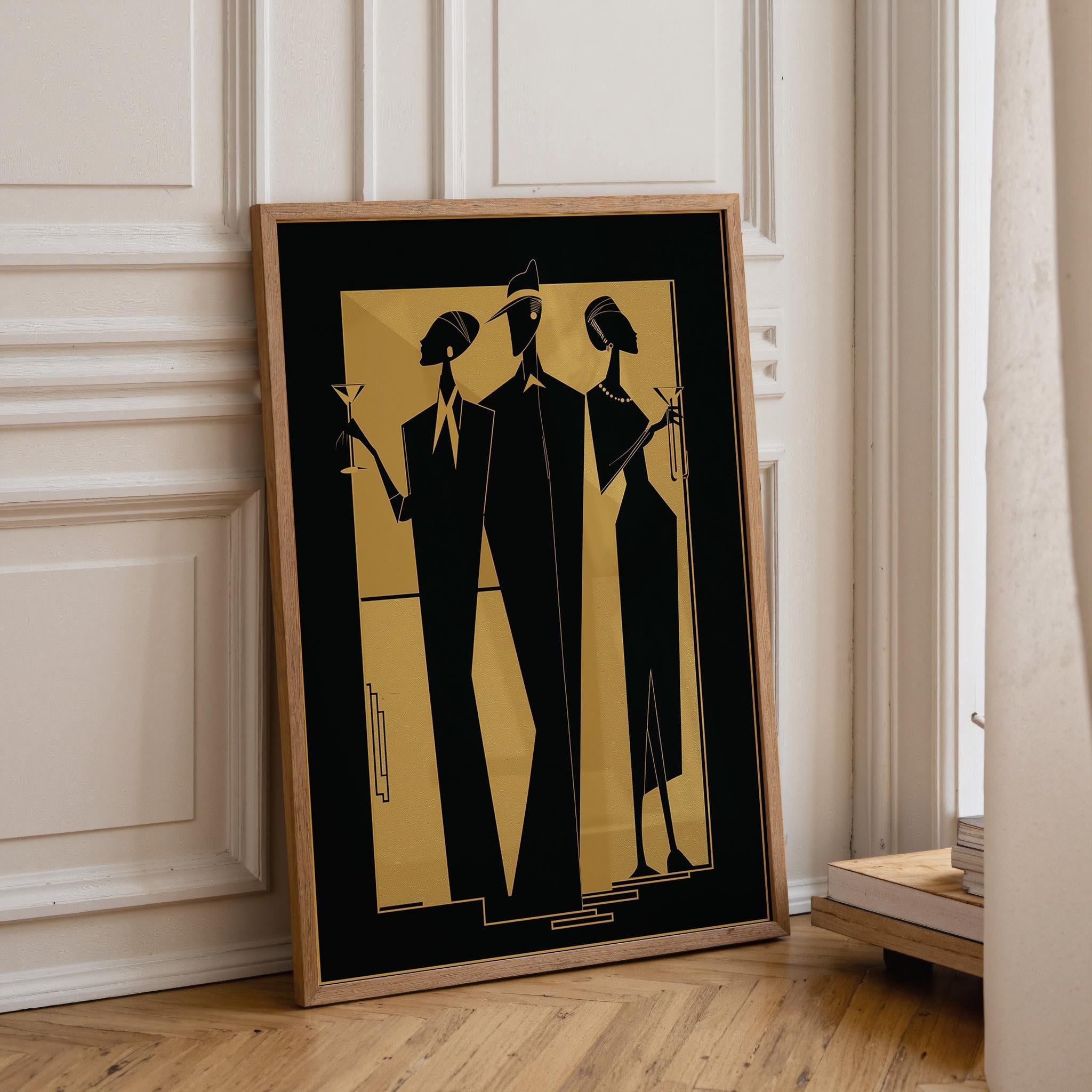 Black & Gold Art Deco Jazz Band Music Wall Art by The Wall Art Studio