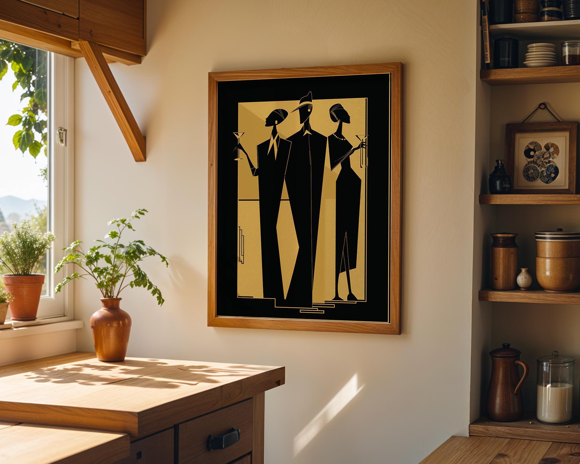 Black & Gold Art Deco Jazz Band Music Wall Art by The Wall Art Studio